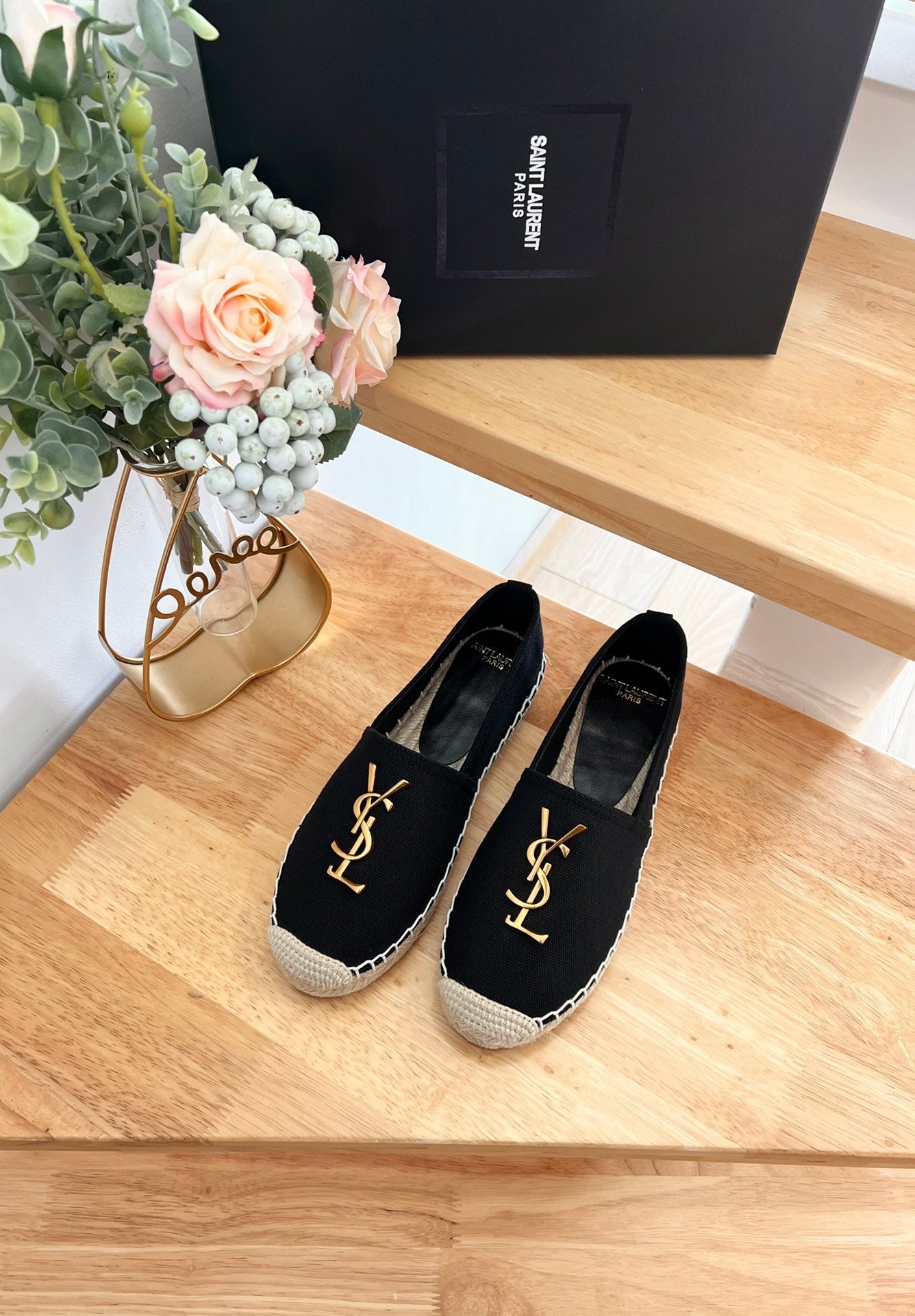 SL YVES LOGO SLIP ON BLACK CANVAS