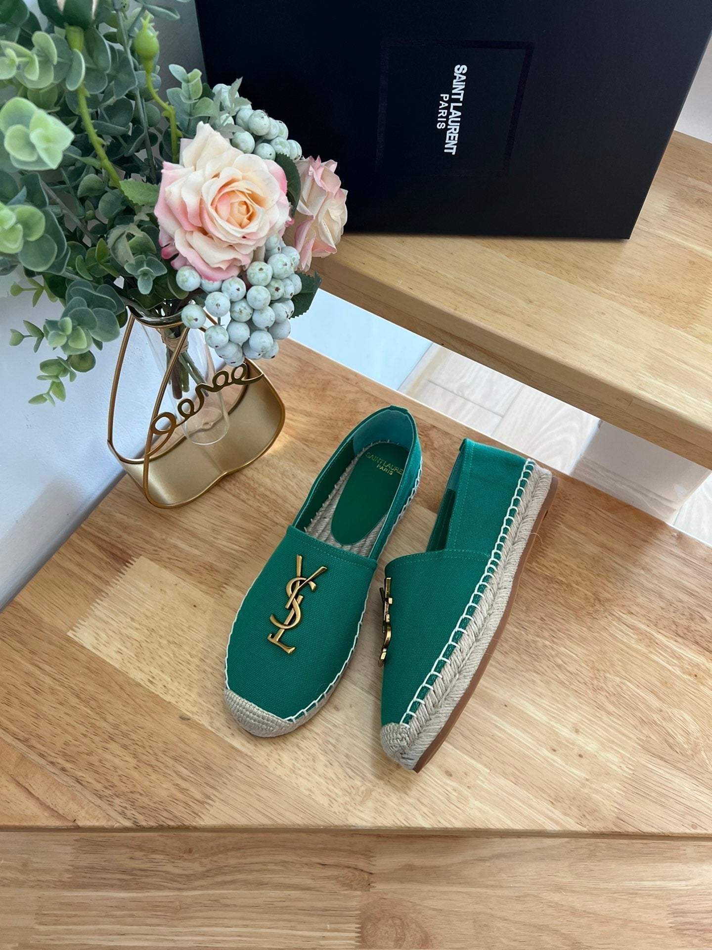 SL YVES LOGO SLIP ON DARK GREEN CANVAS