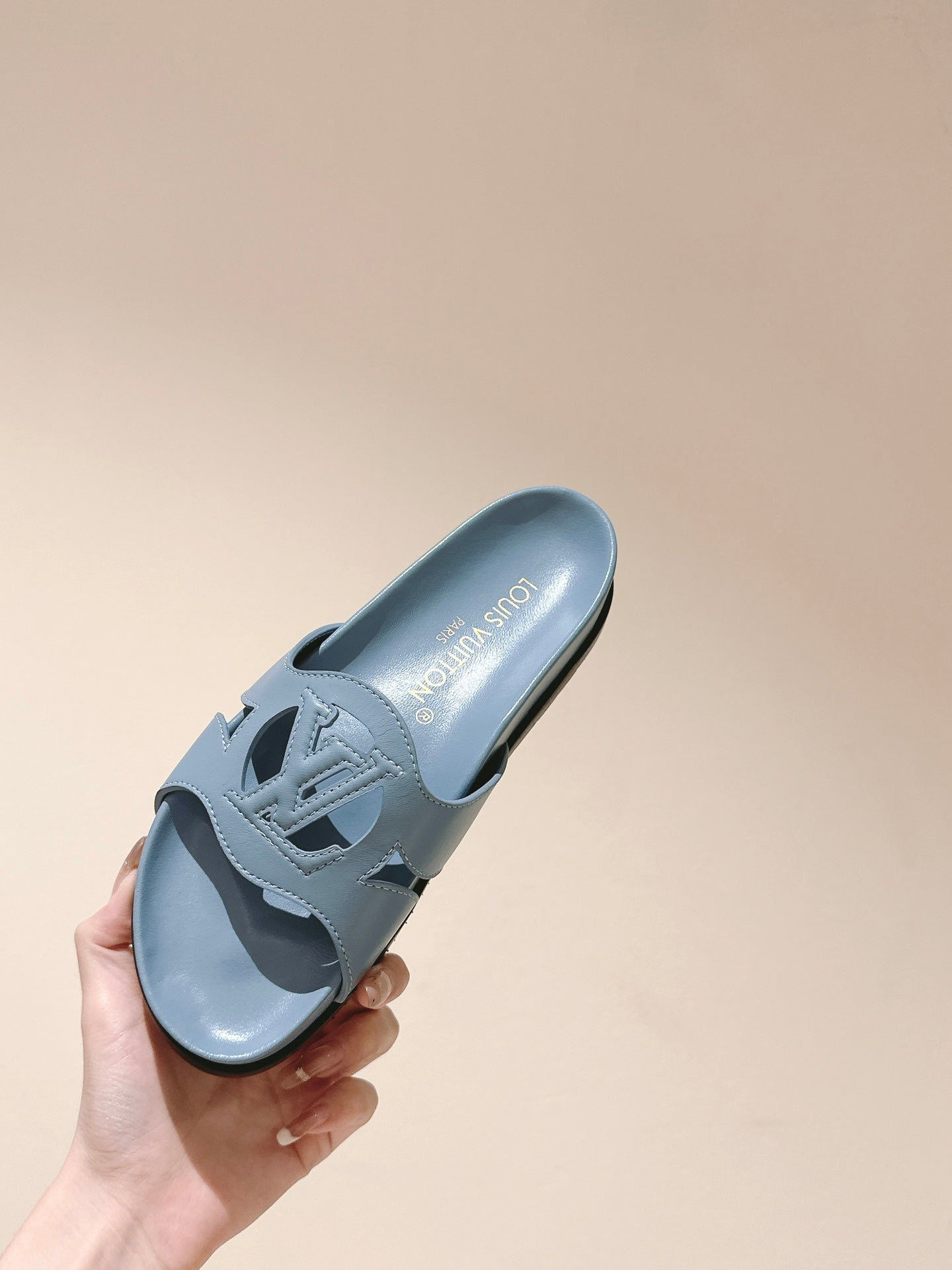 lv sandal isola flat mule regale blue calfskin