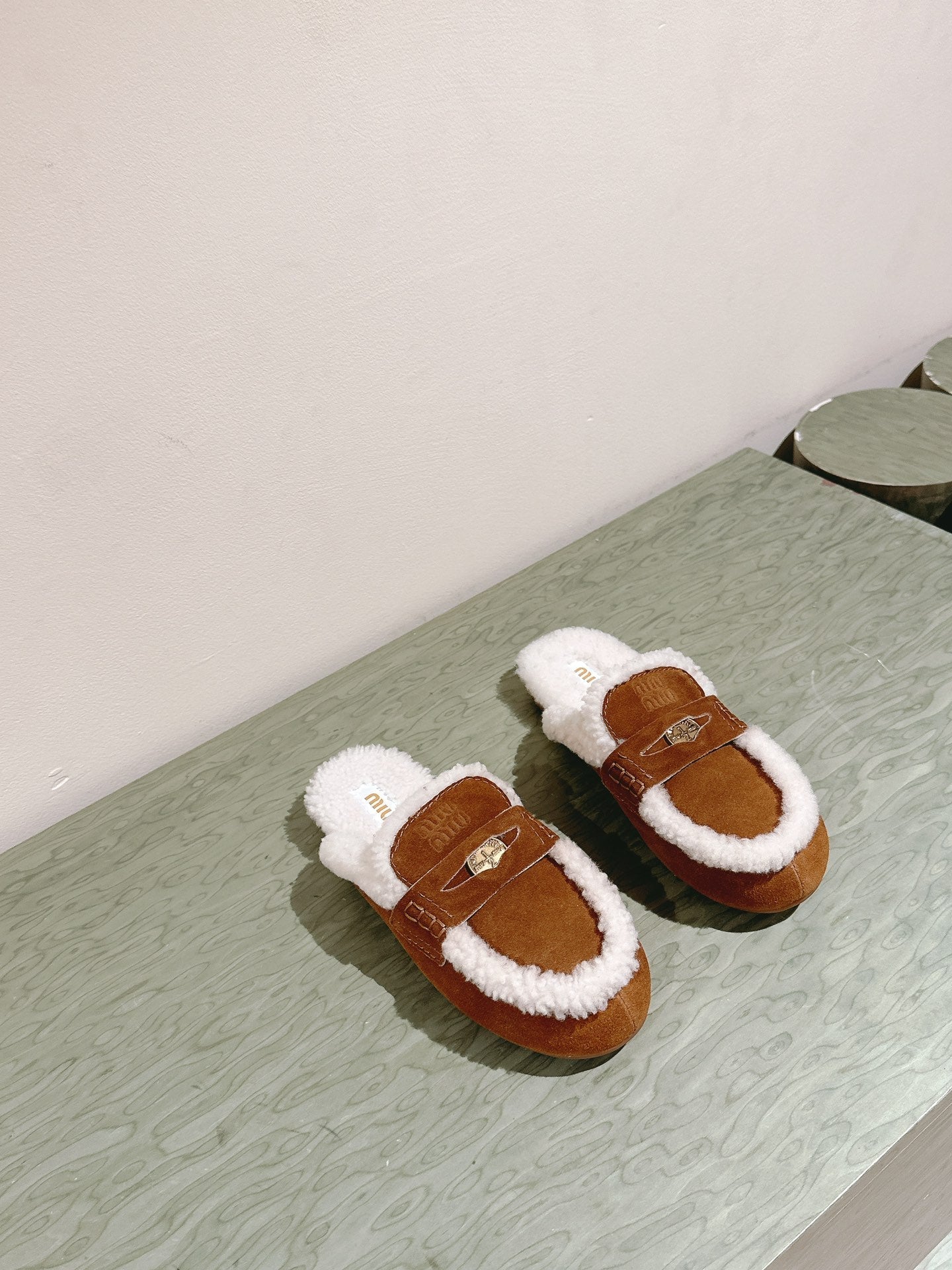 Miu Mule Half Fur Caramel Suede