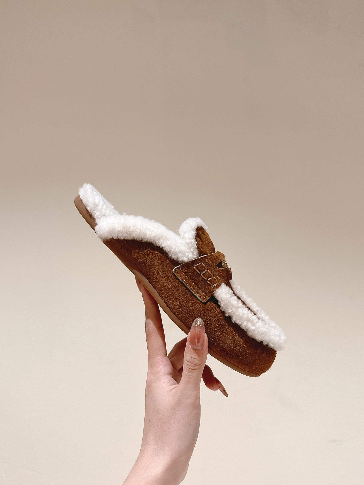 Miu Mule Half Fur Caramel Suede