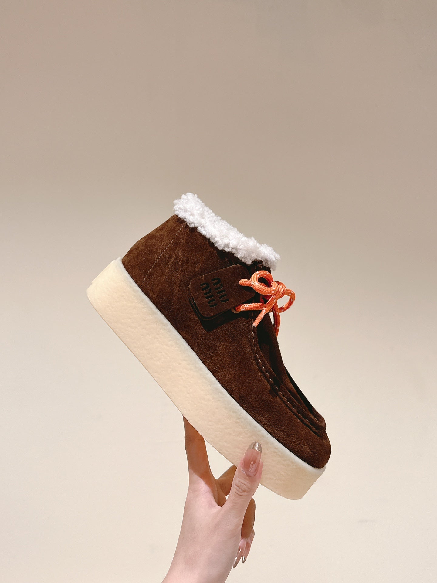 Miu Ankle Boots Caramel Fleece Lining Suede