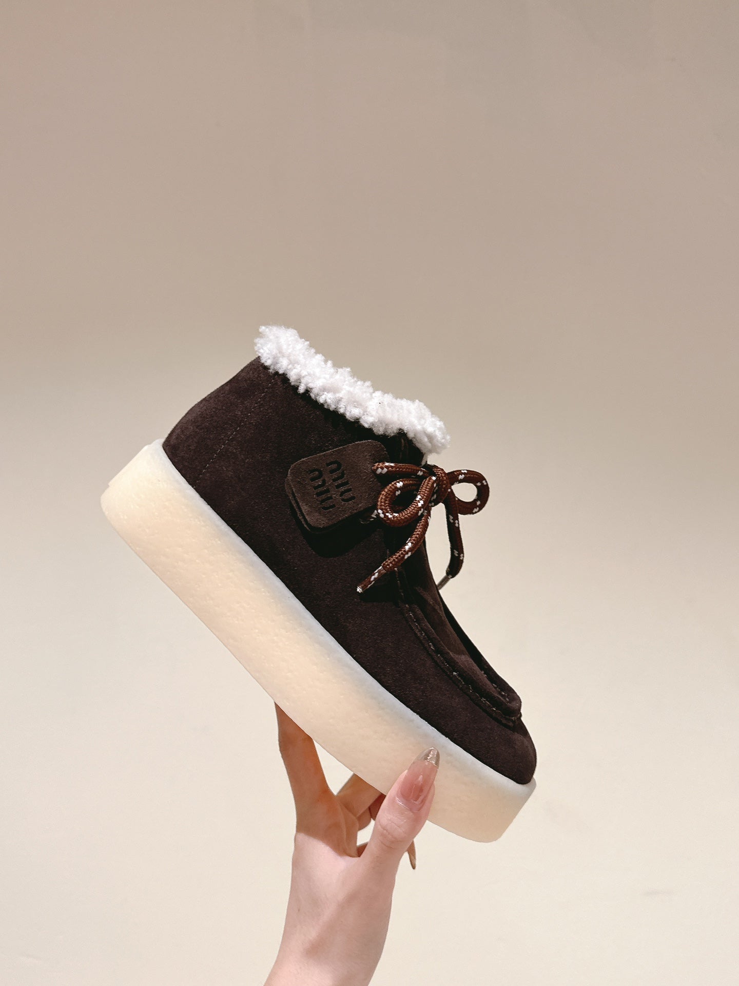 Miu Ankle Boots Brown Earth Fleece Lining Suede