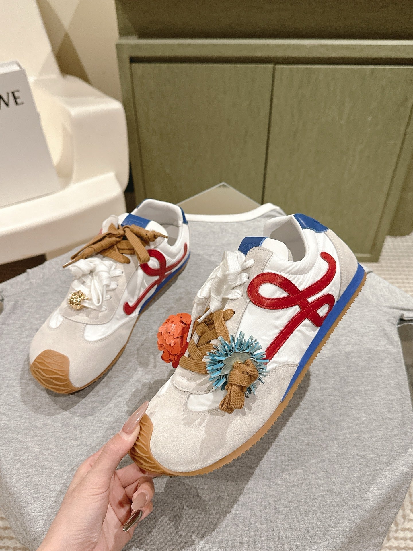 Loewe 2025 Ballet Runner 2.0 Sneaker White Blue Suede Nylon Leather 556046