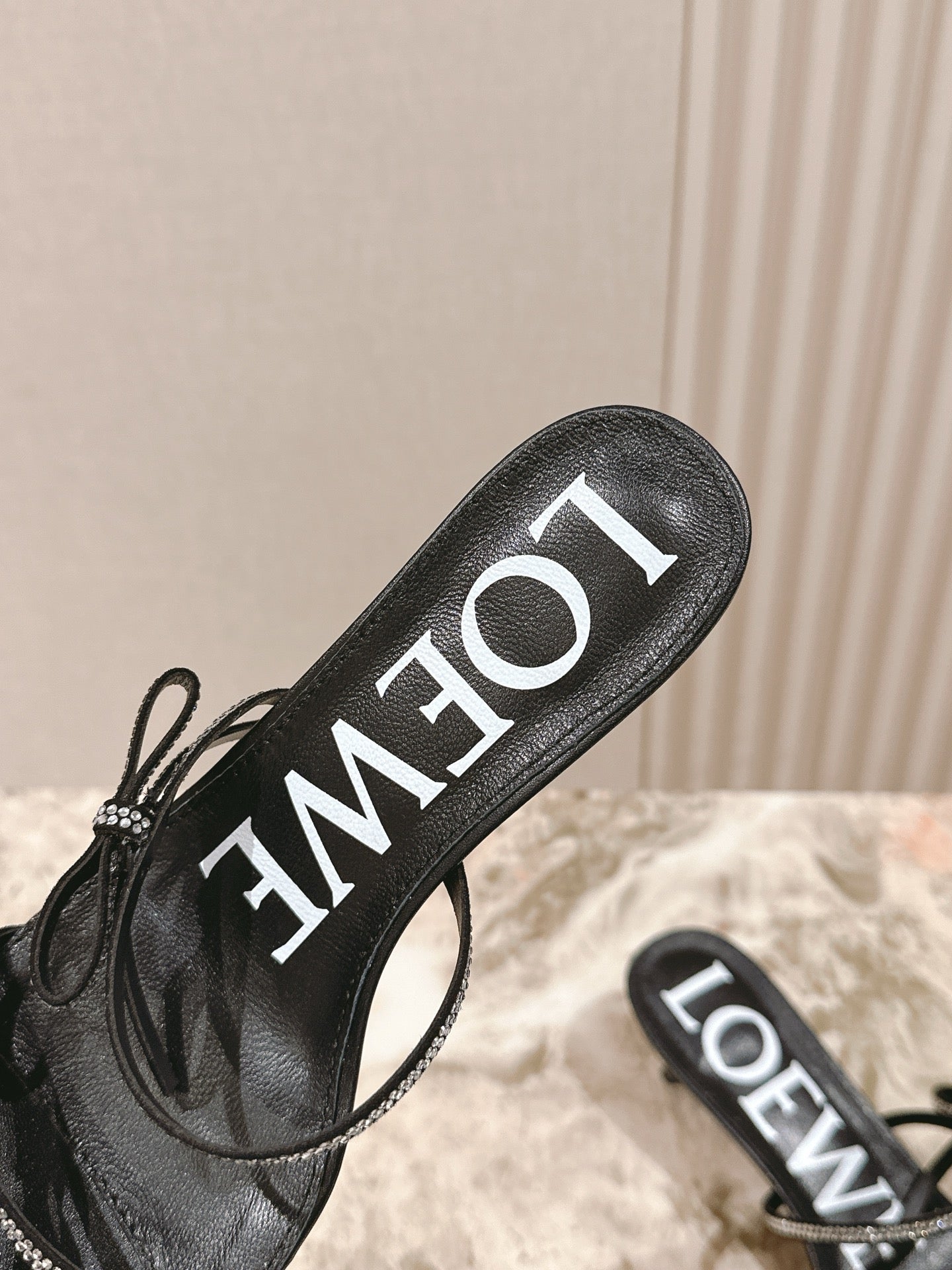 Loewe 25 Petal Bow Sandals Black Cowhide PVC