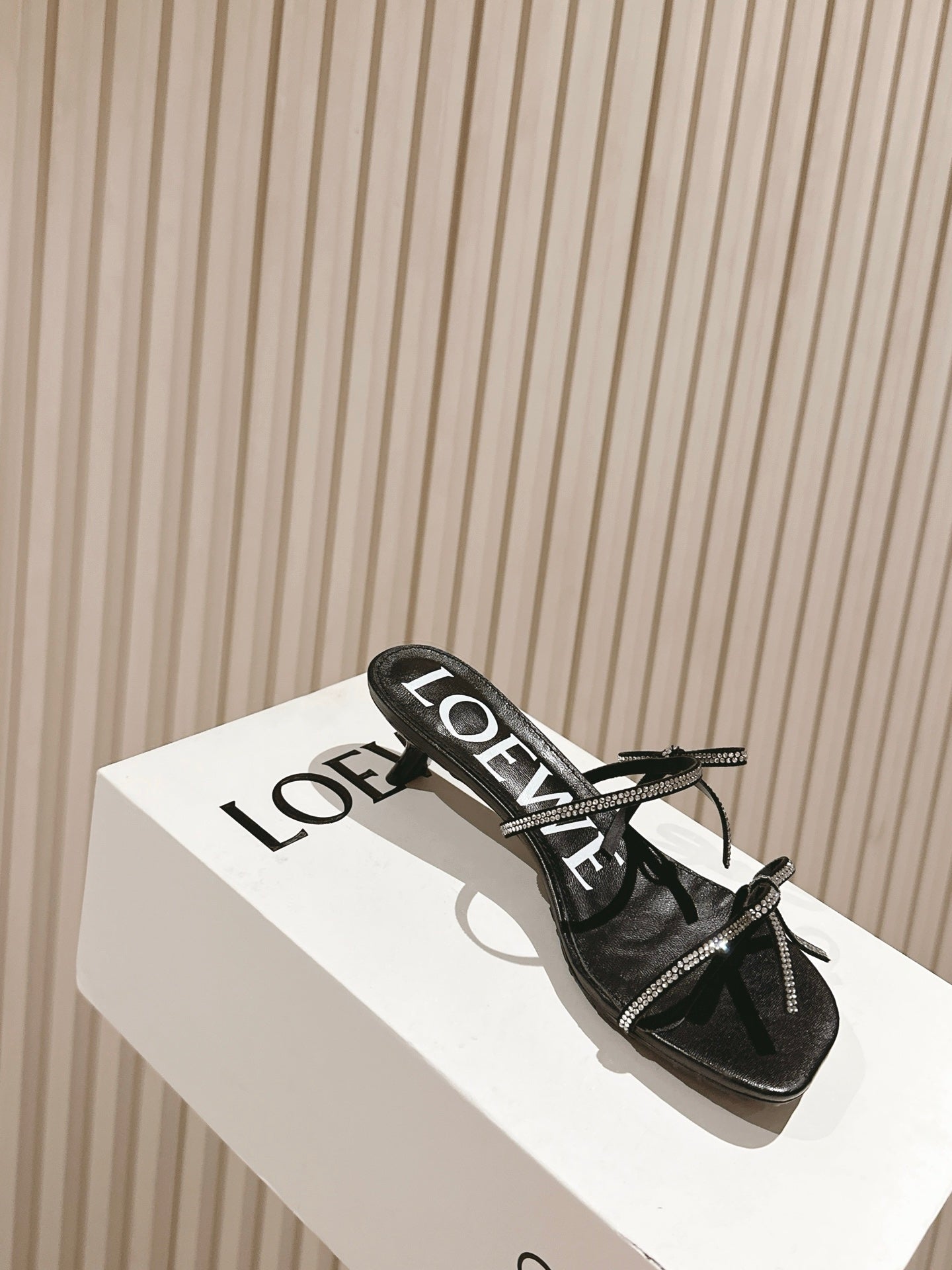 Loewe 25 Petal Bow Sandals Black Cowhide PVC