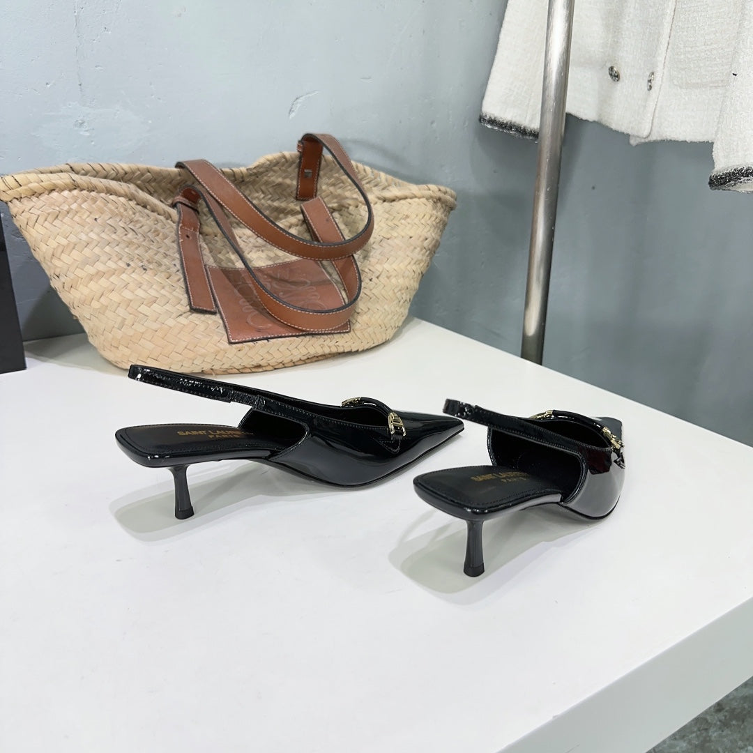 SL CARINE SLINGBACKS PUMP 60 BLACK CALFSKIN