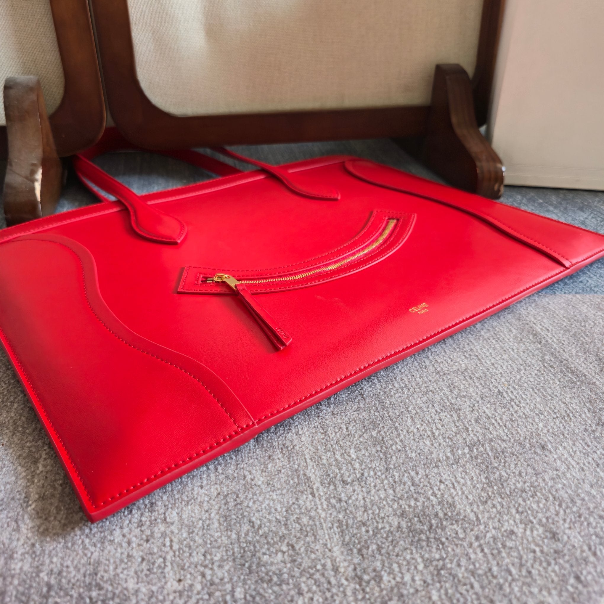 Celine 2026 Flat Cabas New Luggage Bag Red Calfskin 276209