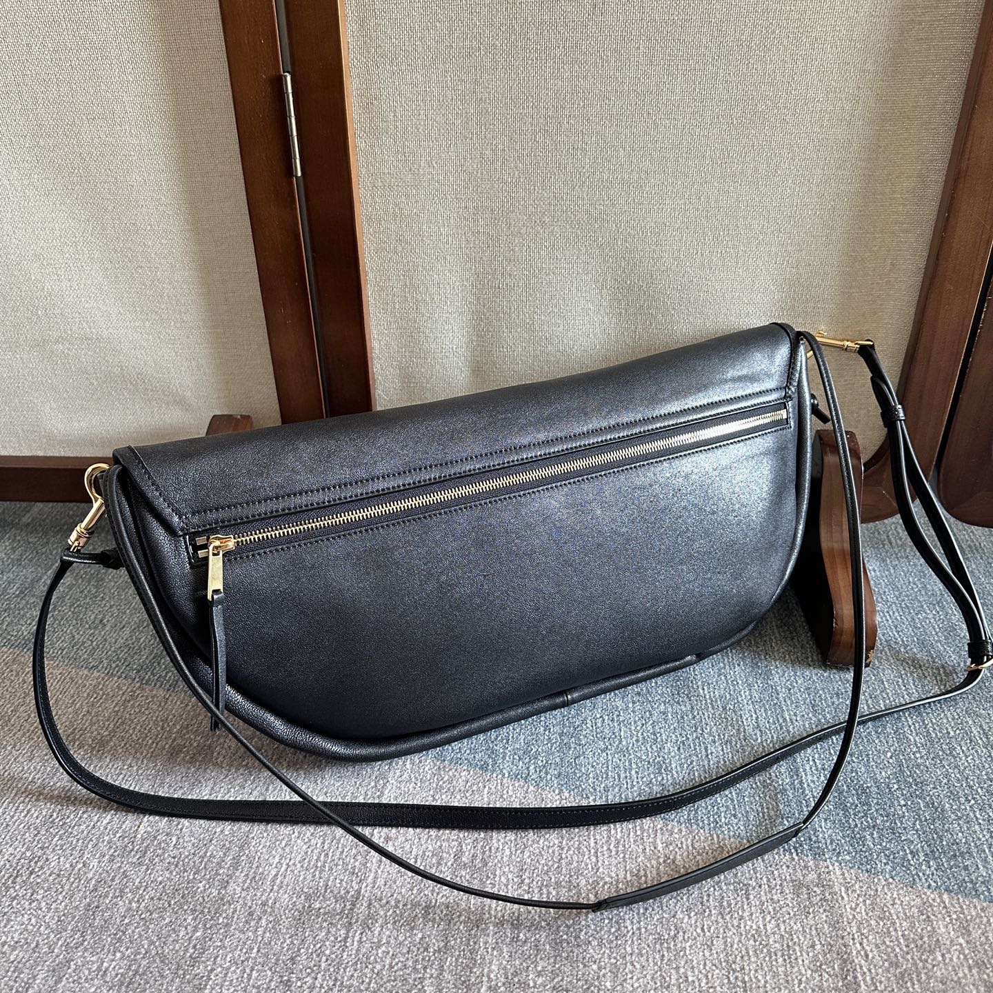 Celine 2025 Halfmoon Soft Triomphe Bag Black Shiny Lambskin