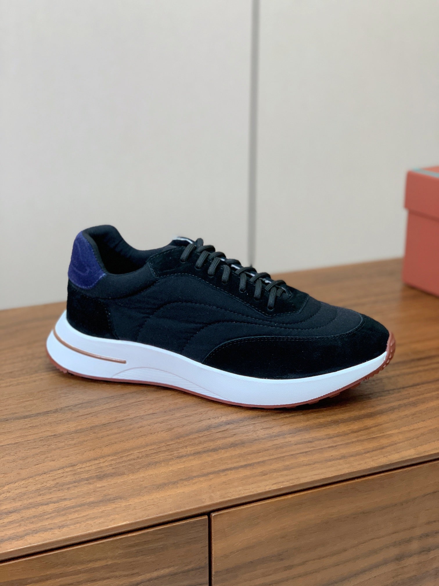 LP Week End Walk Sneaker In Black Mix Navy Blue Denim Fabric And Sudede  984391