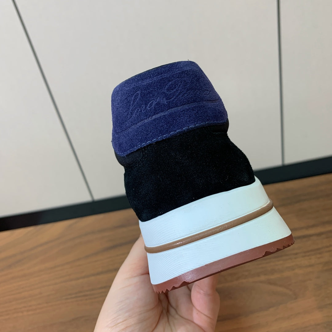 LP Week End Walk Sneaker In Black Mix Navy Blue Denim Fabric And Sudede  984391