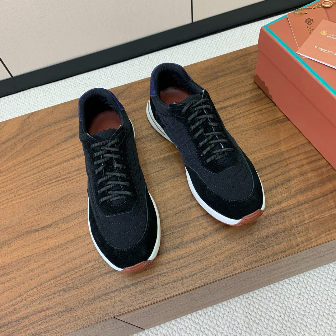 LP Week End Walk Sneaker In Black Mix Navy Blue Denim Fabric And Sudede  984391