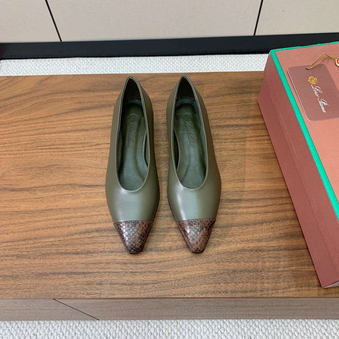 LP Rebecca Ballet Flats In Moss Dark Green Mix Brown Black Cowhide 984357