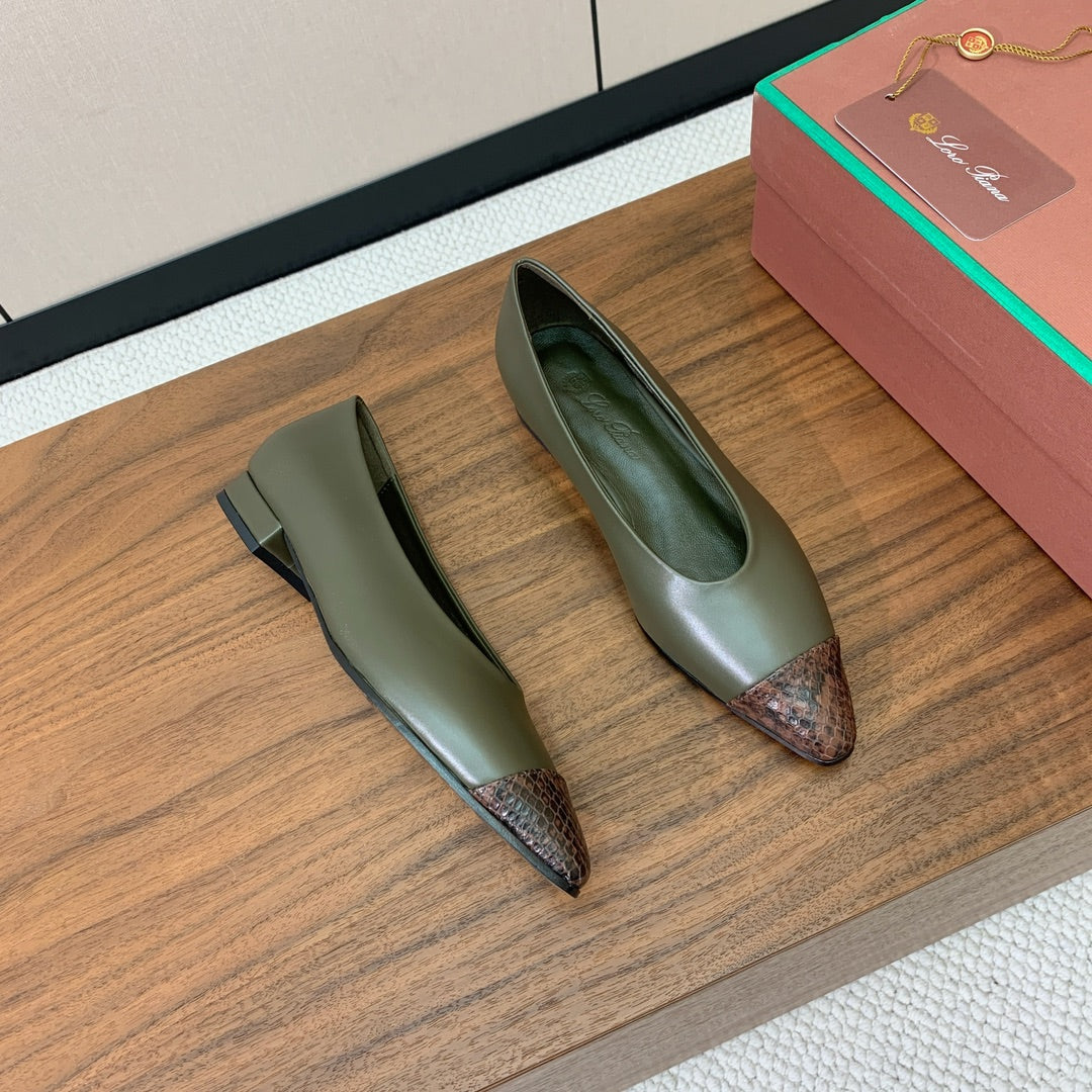 LP Rebecca Ballet Flats In Moss Dark Green Mix Brown Black Cowhide 984357