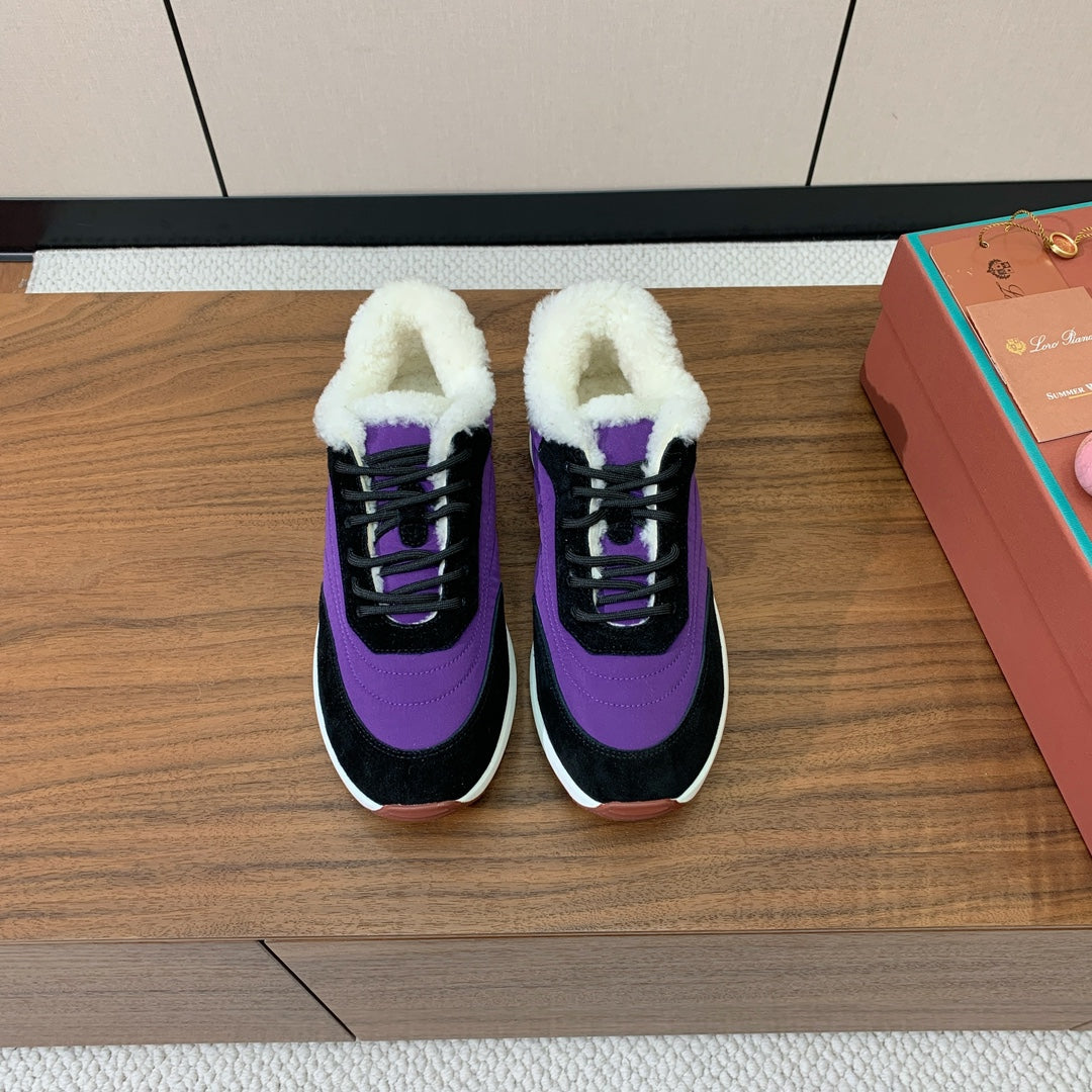 LP Week-end Walk Sneakers In Purple Mix Black Denim With Wool Fleece Lining 984279