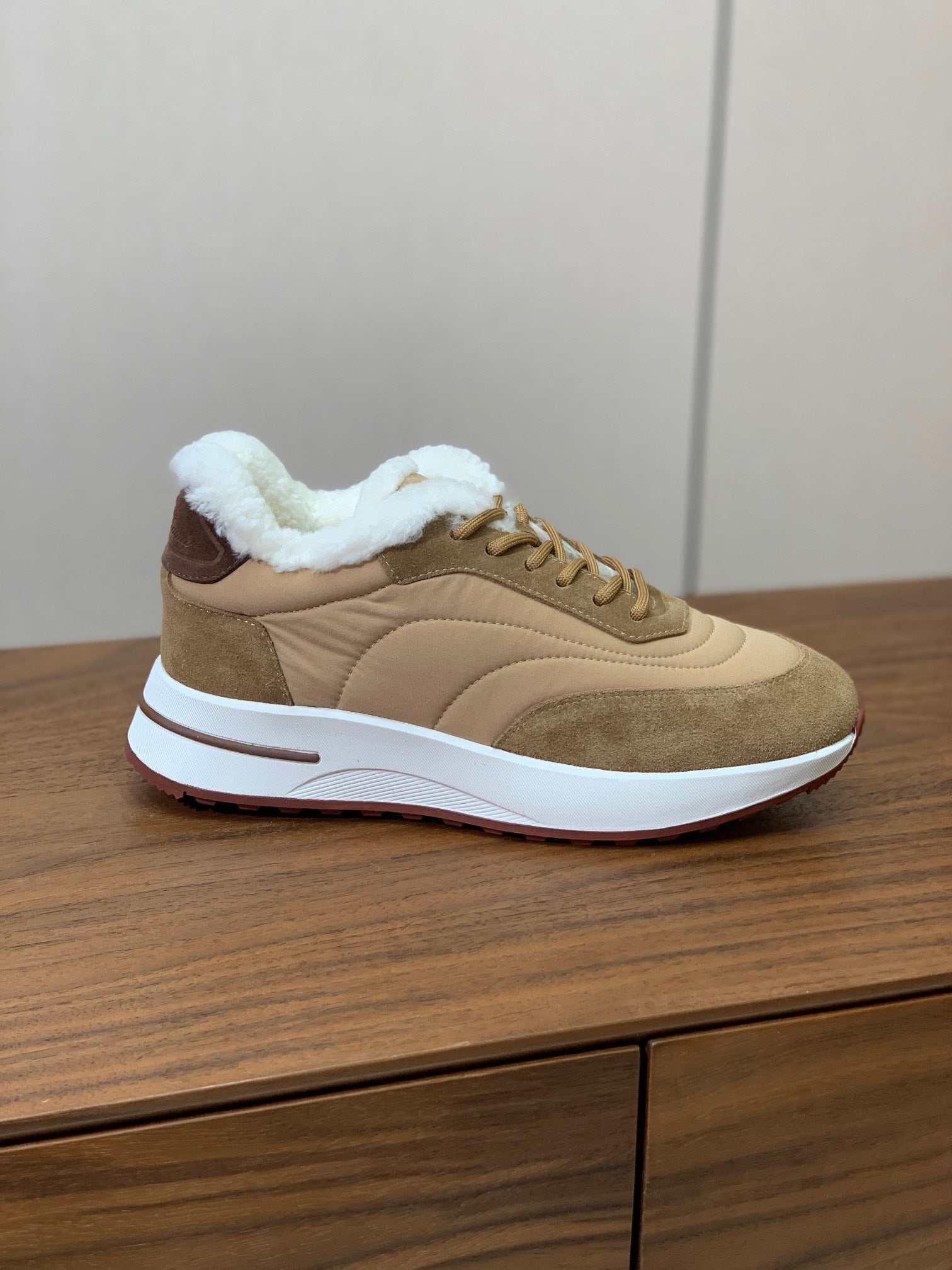 LP Week-end Walk Sneakers In Dark Beige Mix Camel Denim With Wool Fleece Lining 984283