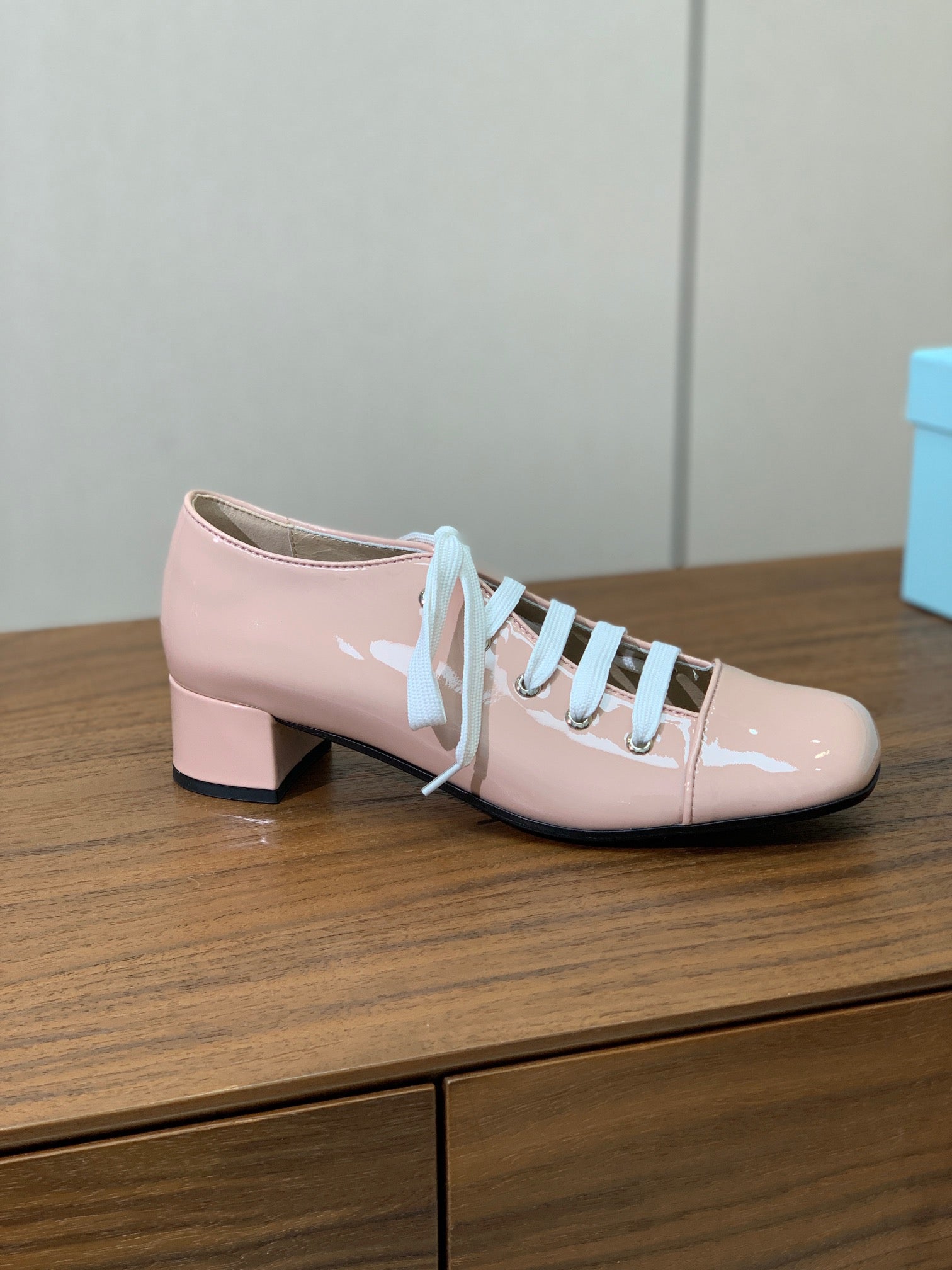 PRA 26S Chunky Heeled 40 Nude Pink Patent Leather 606371