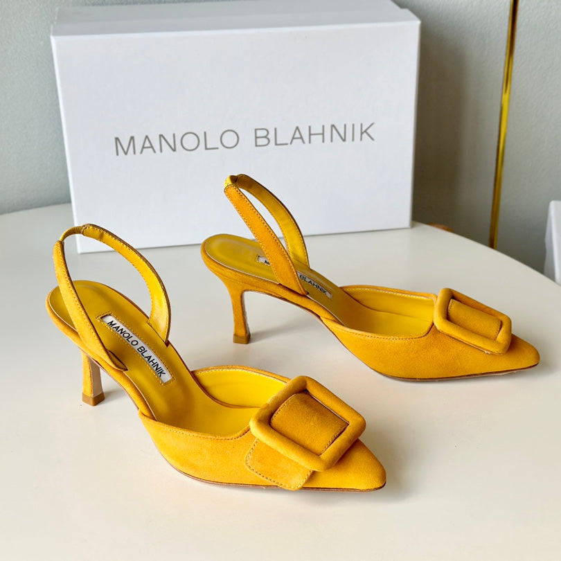 Manolo Slingback 7cm Yellow Suede Leather Bottom 451203