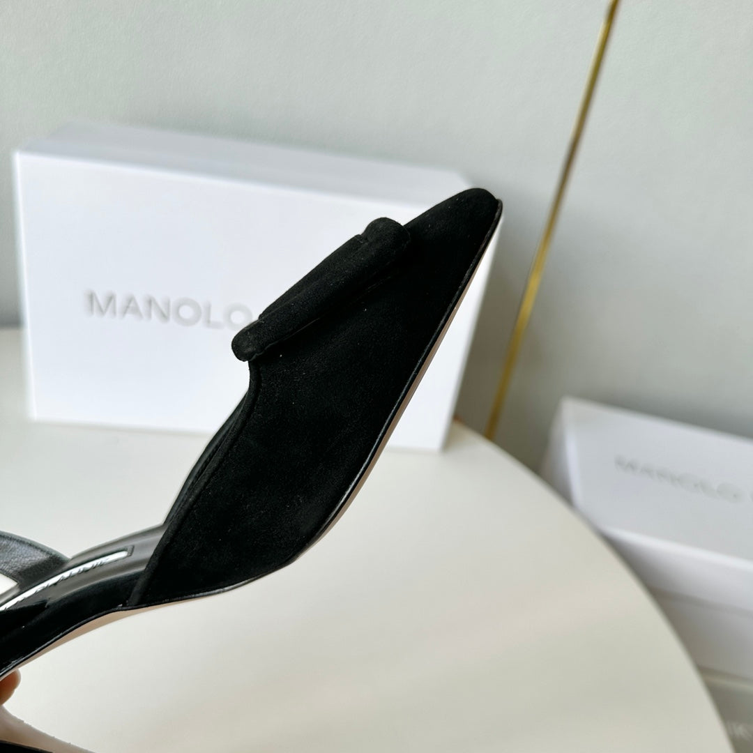 Manolo Slingback 7cm Black Suede Leather Bottom 451205