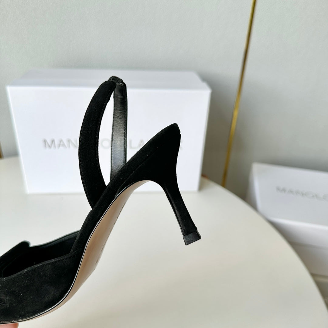 Manolo Slingback 7cm Black Suede Leather Bottom 451205