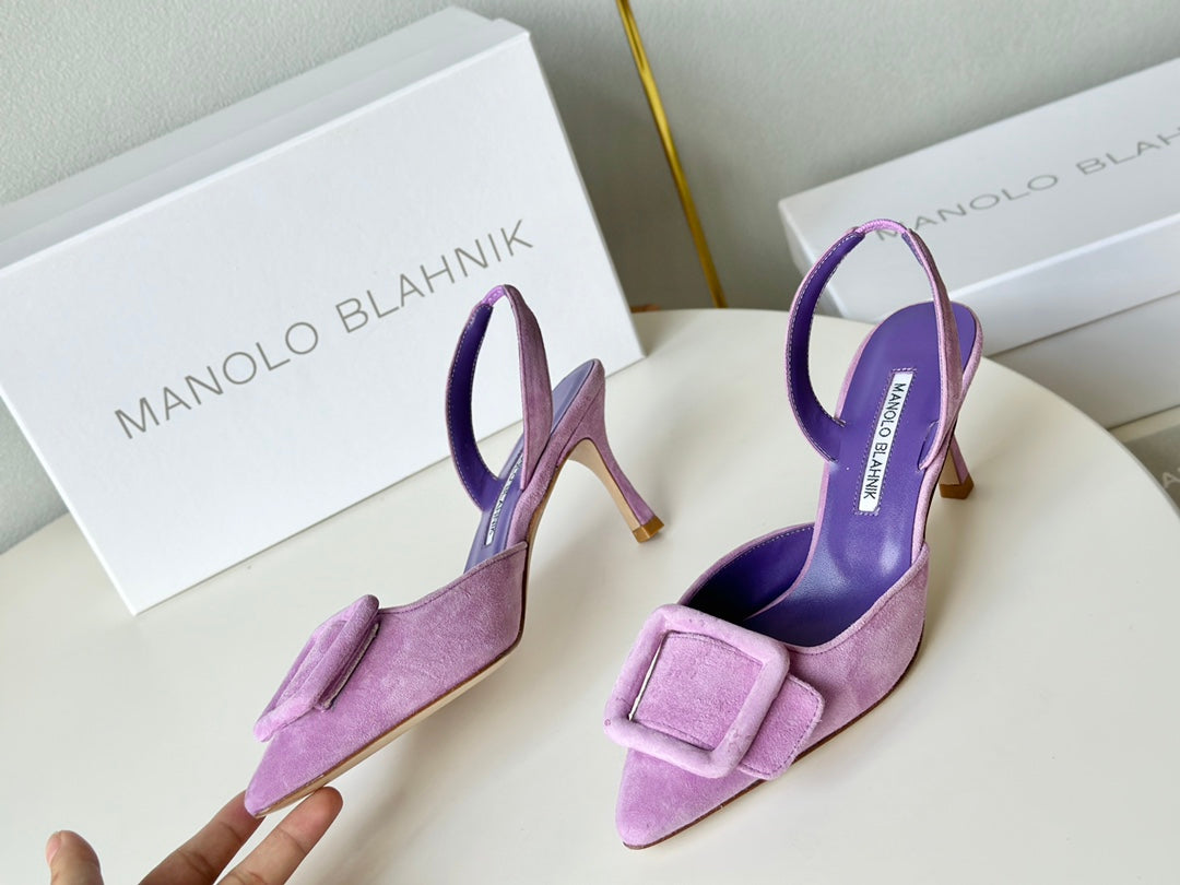 Manolo Slingback 7cm Purple Suede Leather Bottom 451206