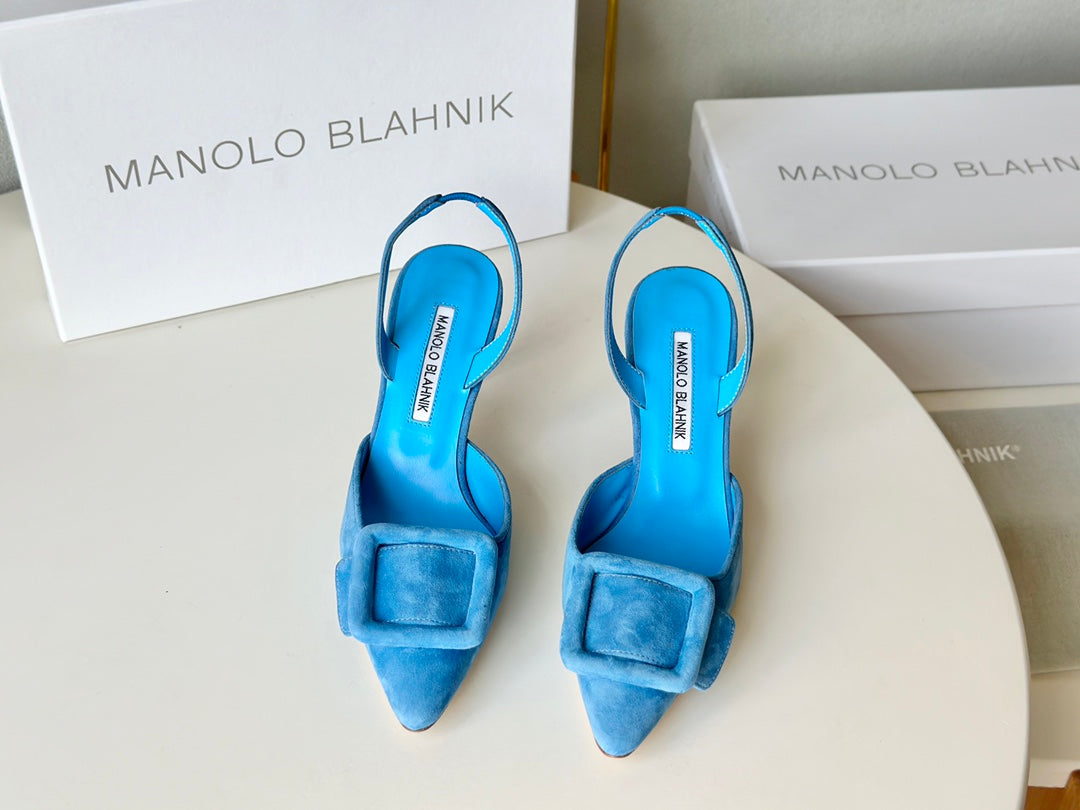 Manolo Slingback 7cm Blue Suede Leather Bottom 451207