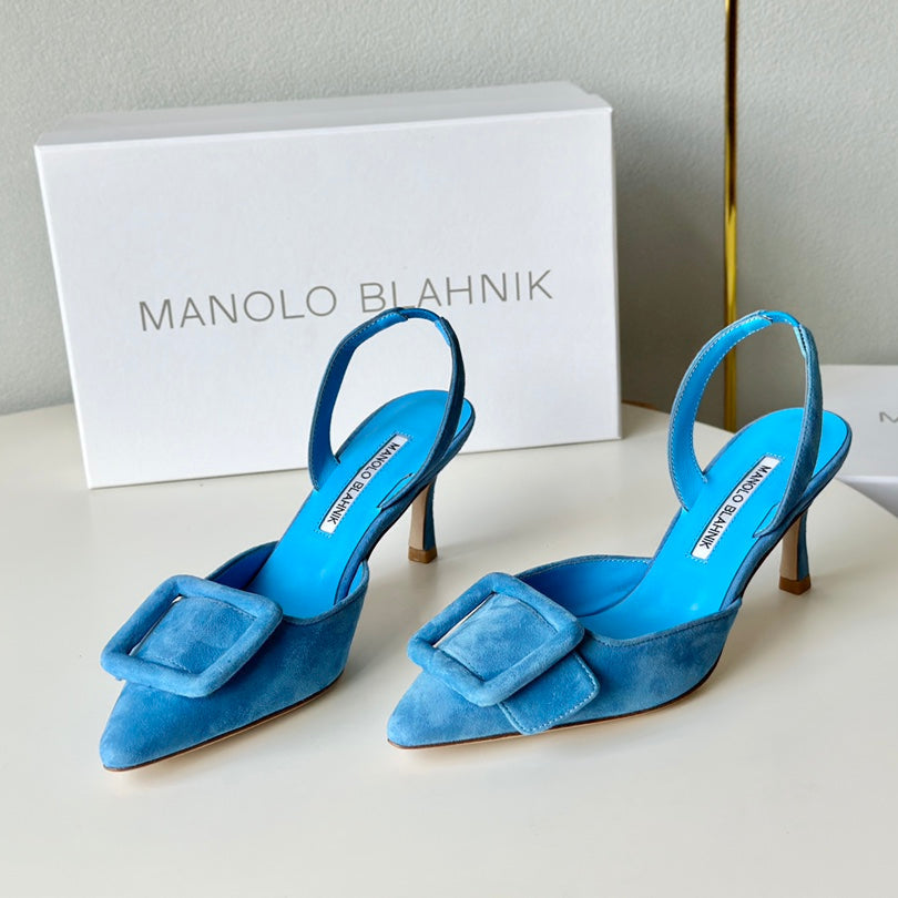 Manolo Slingback 7cm Blue Suede Leather Bottom 451207