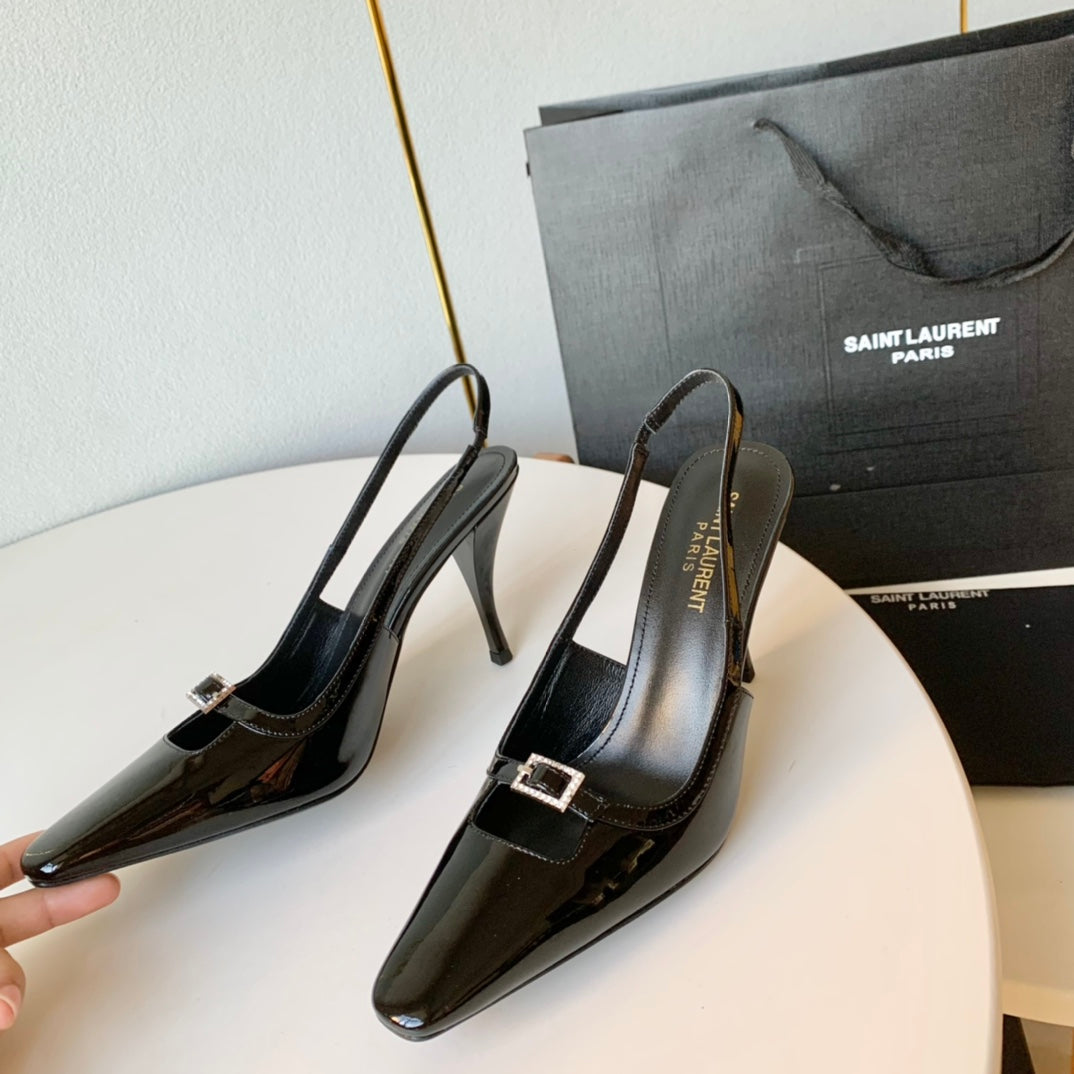 SL BLADE SLINGBACK BLACK POLISHED CALFSKIN