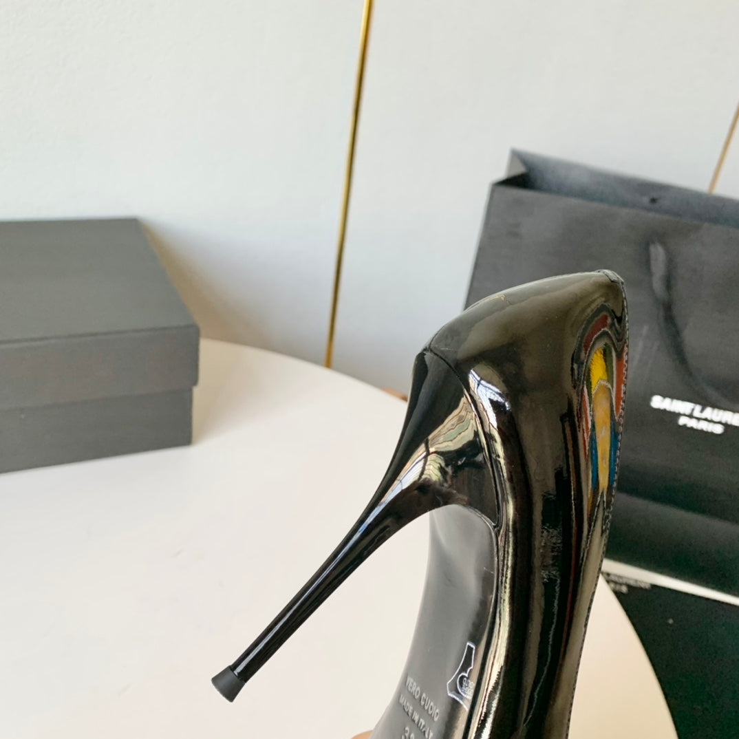 SL TRIANGLE BASIC HIGH HEELS BLACK CALFSKIN