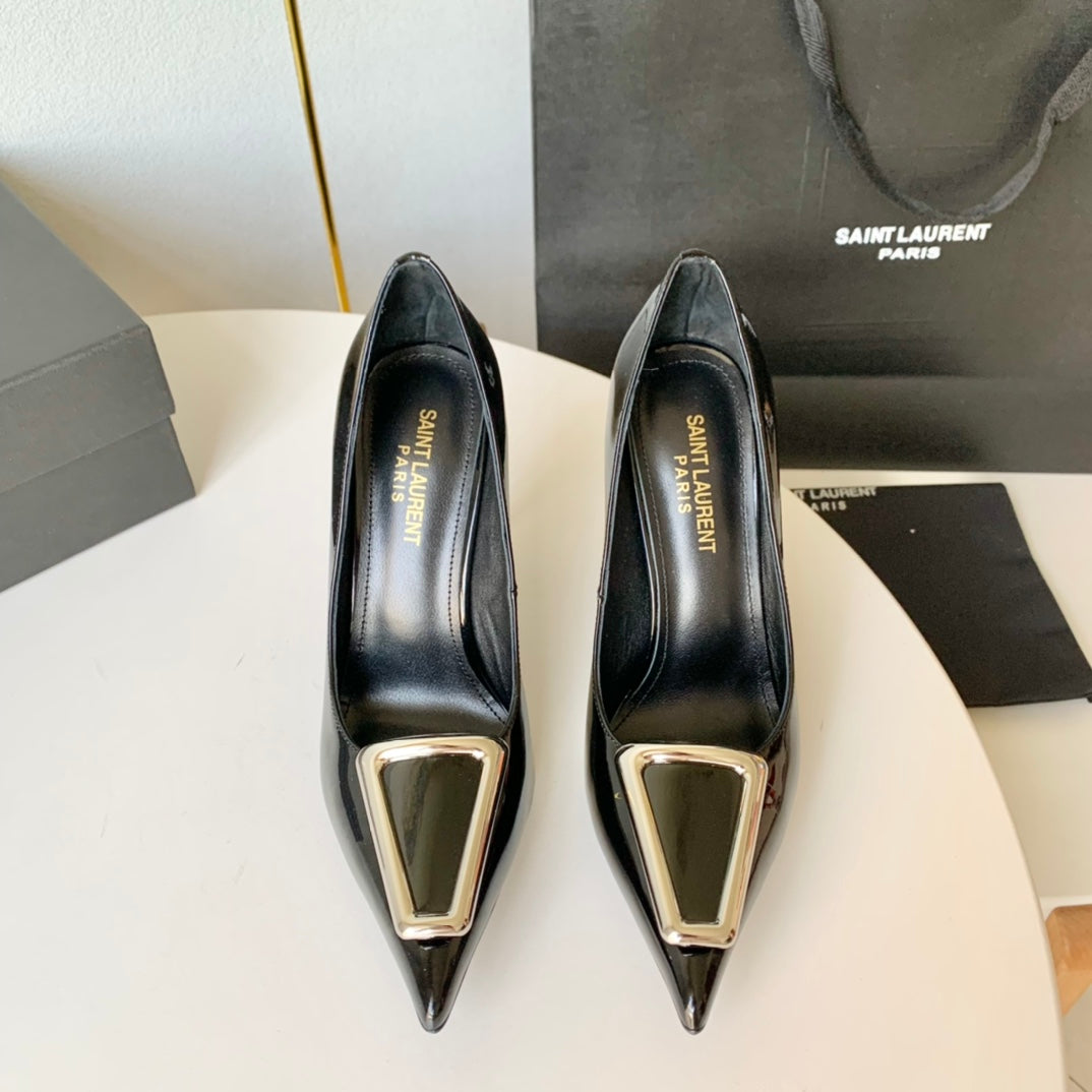 SL TRIANGLE BASIC HIGH HEELS BLACK CALFSKIN