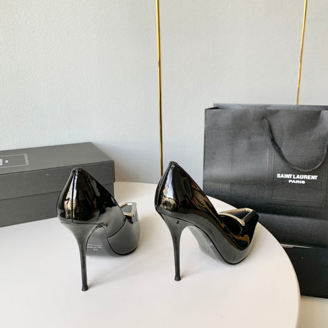 SL TRIANGLE BASIC HIGH HEELS BLACK CALFSKIN