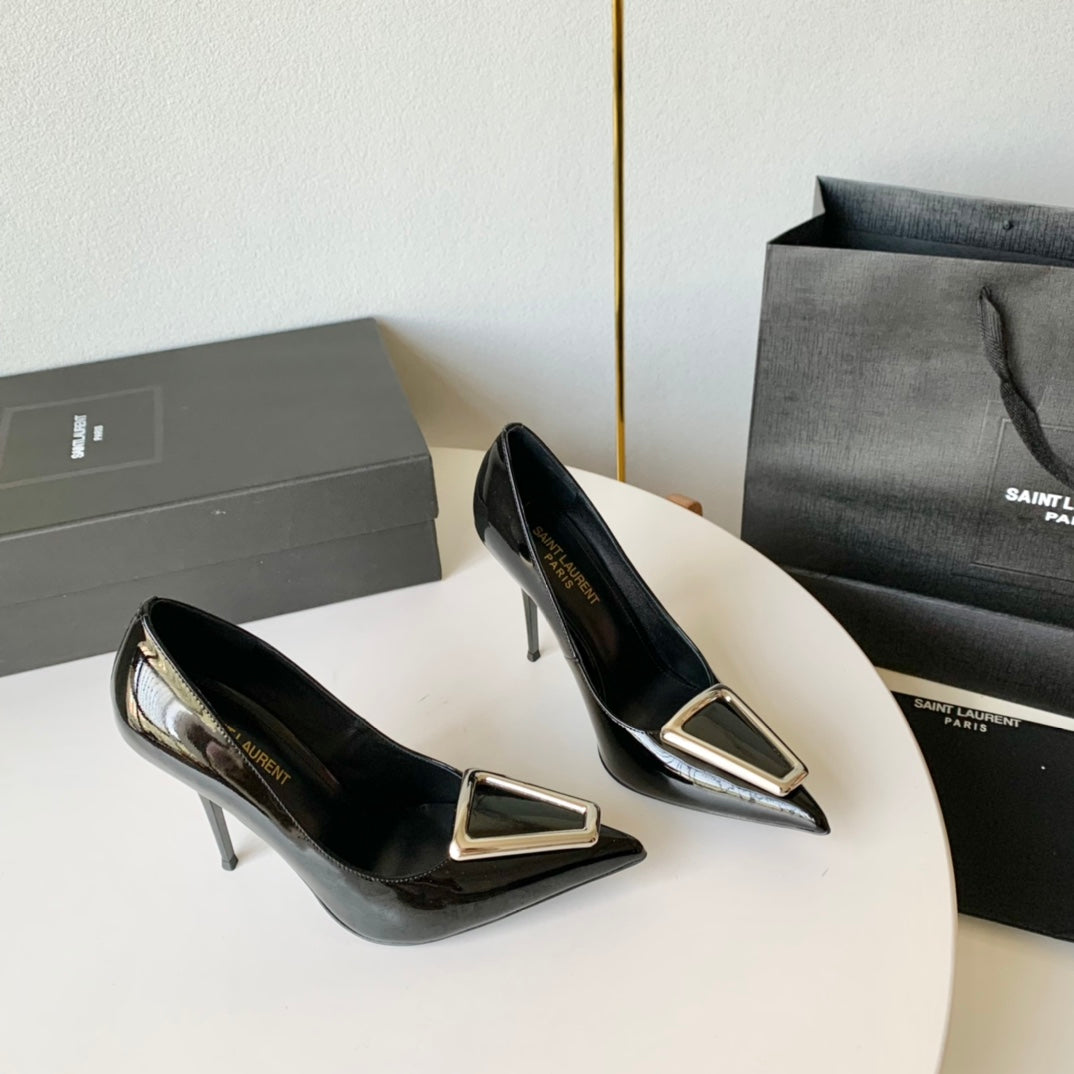 SL TRIANGLE BASIC HIGH HEELS BLACK CALFSKIN