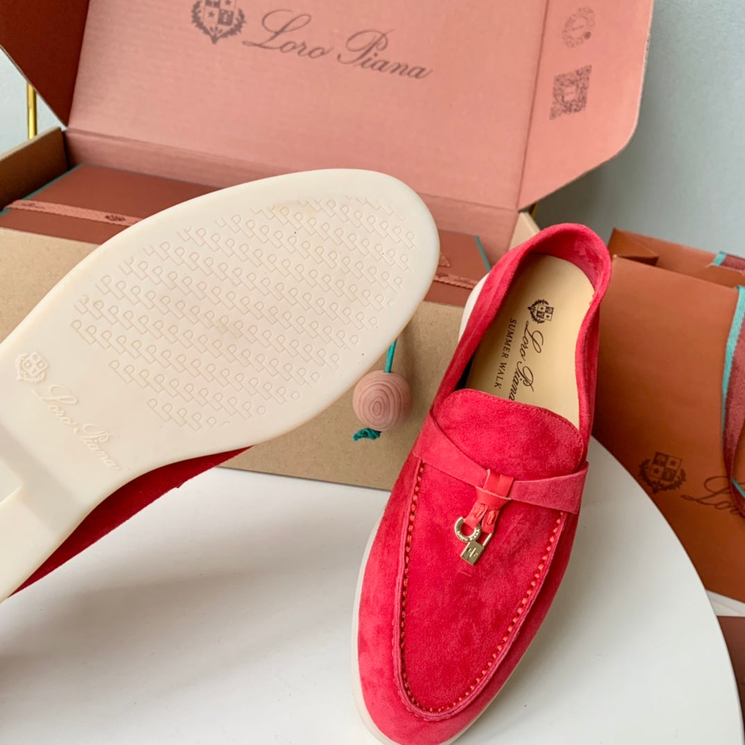Loro Piana Red Suede Summer Charms Walk Loafers