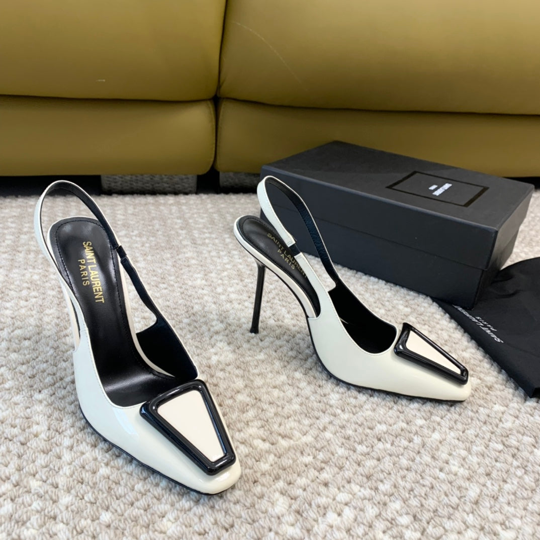 SL TRIANGLE HEELED SLINGBACKS WHITE CALFSKIN