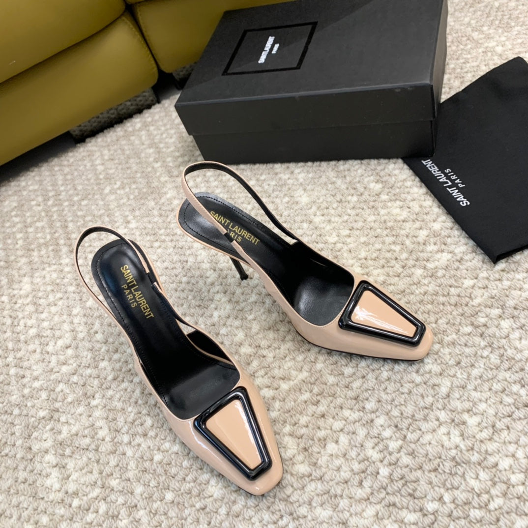 SL TRIANGLE HEELED SLINGBACKS BISQUE CALFSKIN