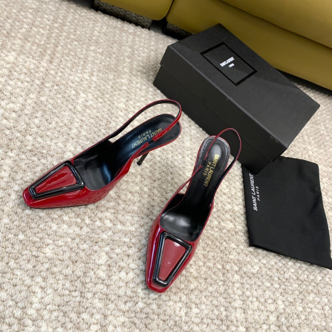 SL TRIANGLE HEELED SLINGBACKS RED CALFSKIN