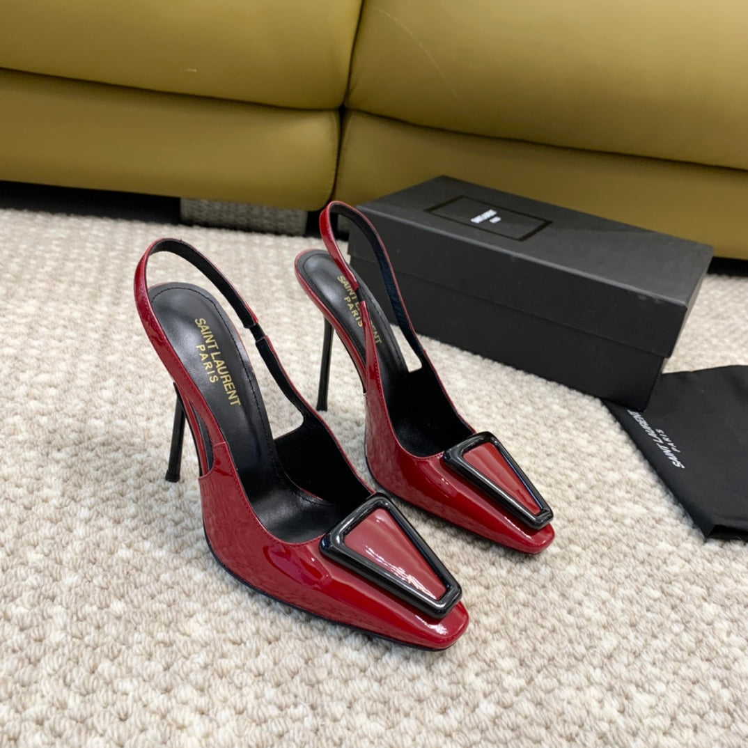 SL TRIANGLE HEELED SLINGBACKS RED CALFSKIN