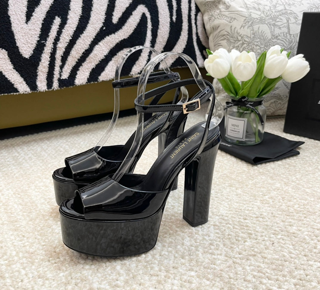 SL JODIE PLATFORM SANDALS BLACK POLISHED CALFSKIN