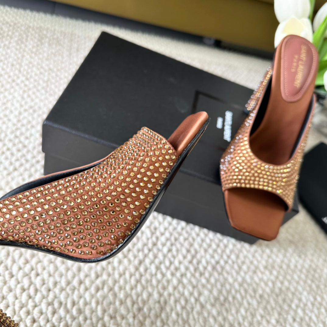 SL SEPT MULES SIENNA SATIN AND RHINESTONES