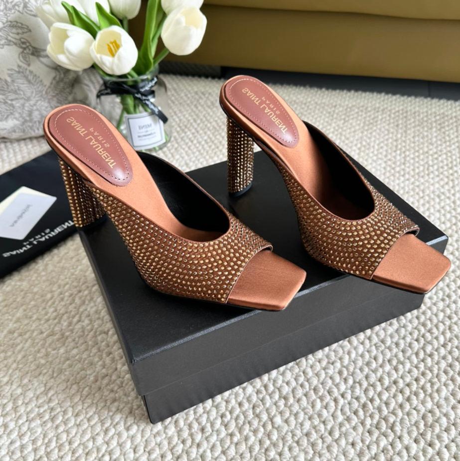 SL SEPT MULES SIENNA SATIN AND RHINESTONES