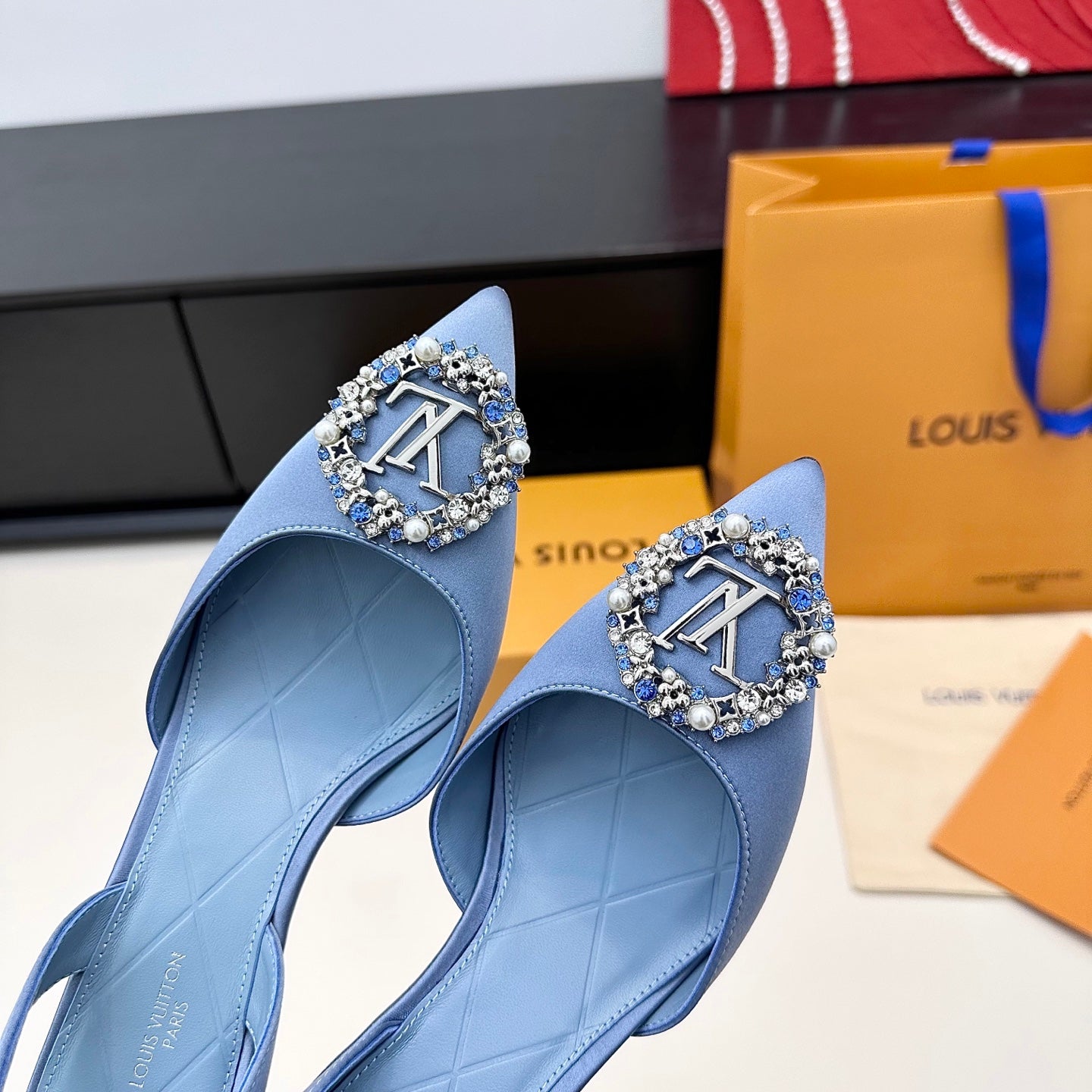 LV 26s  Slingback 75 Light Blue Premium Satin 622435