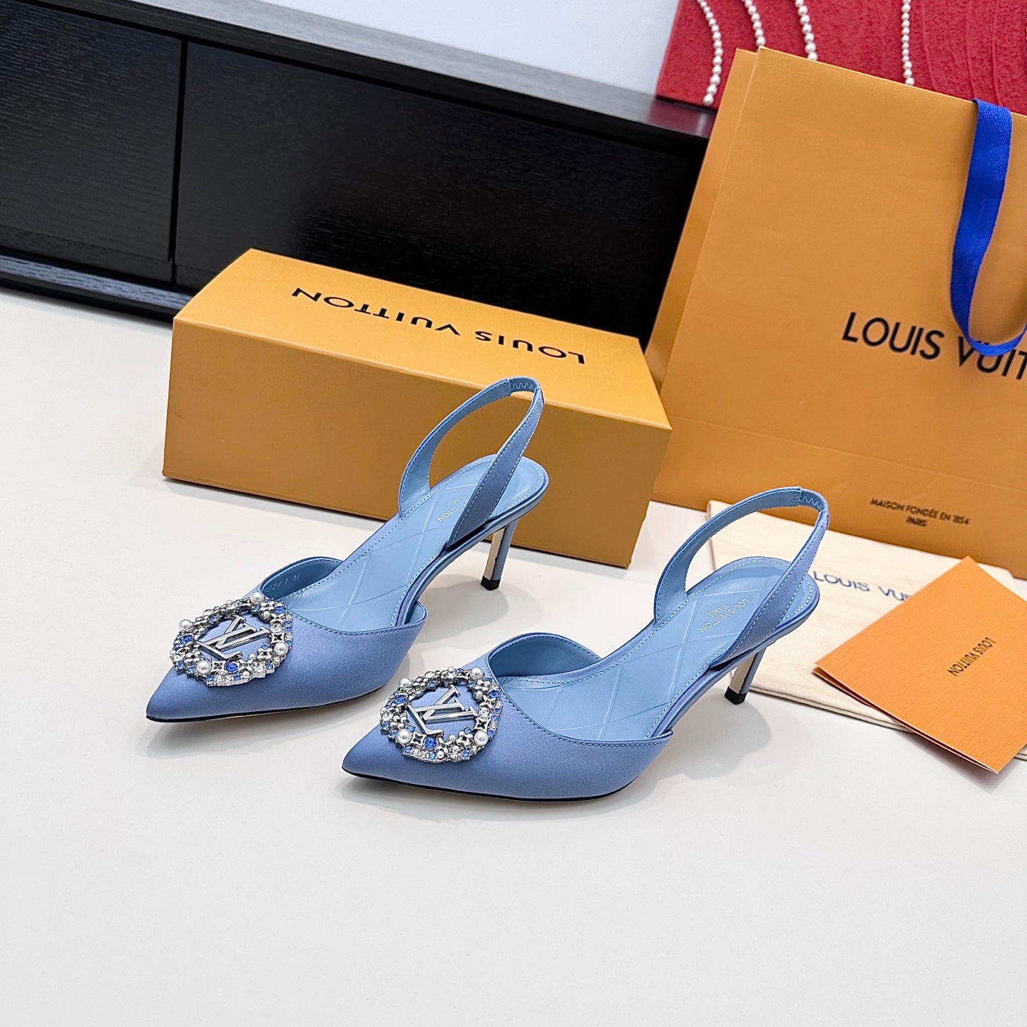 LV 26s  Slingback 75 Light Blue Premium Satin 622435
