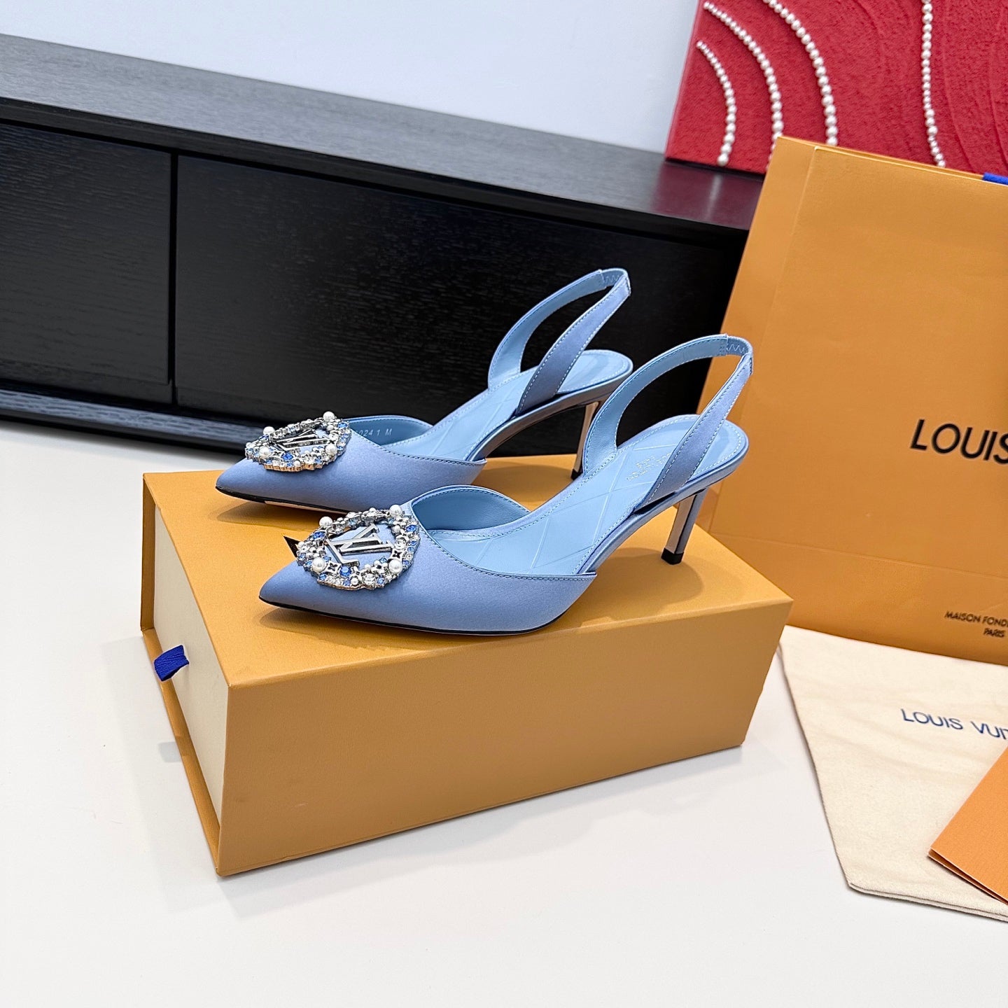 LV 26s  Slingback 75 Light Blue Premium Satin 622435