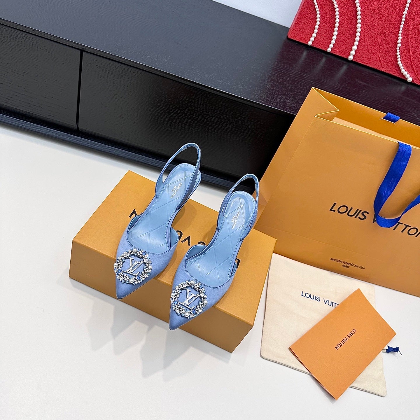 LV 26s  Slingback 75 Light Blue Premium Satin 622435