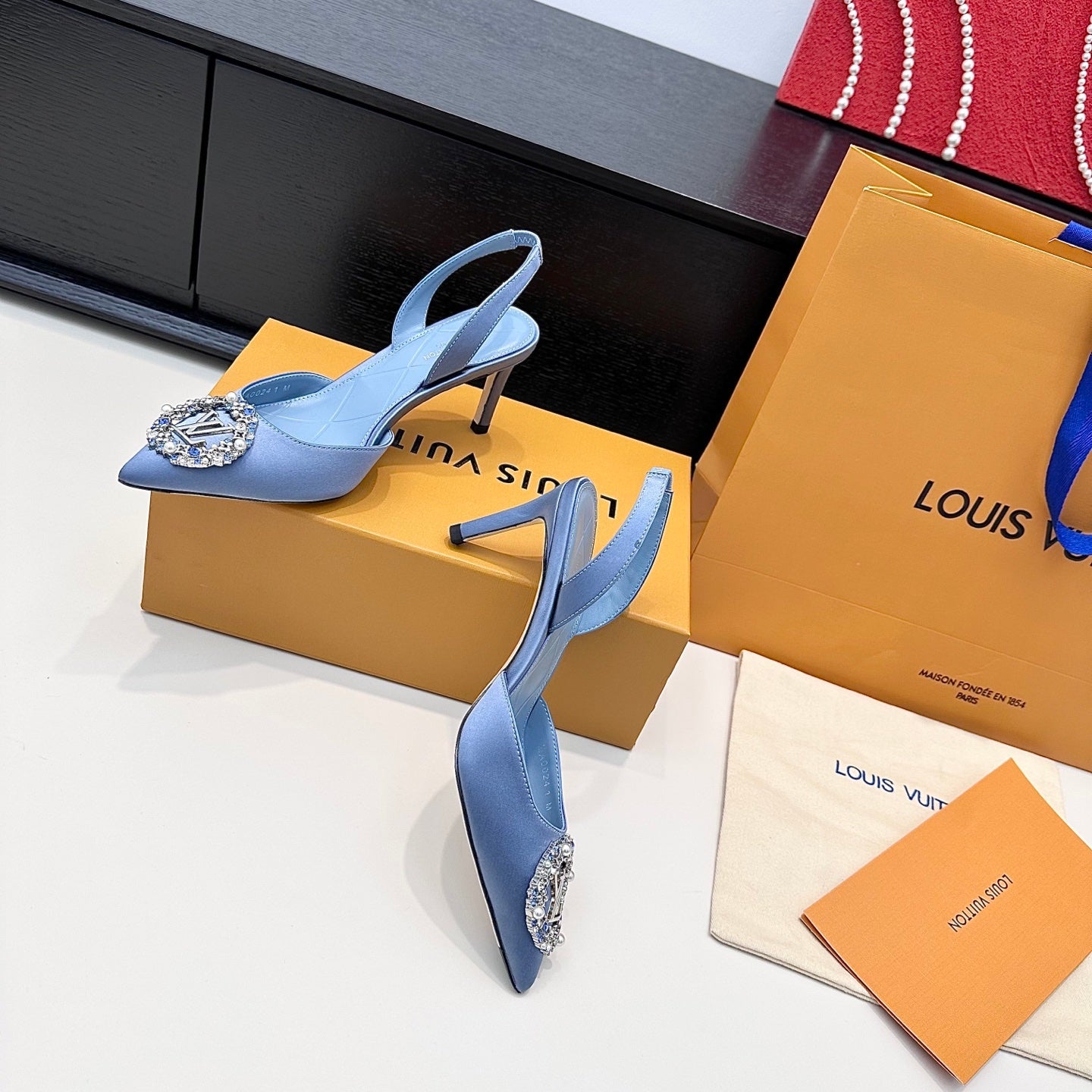 LV 26s  Slingback 75 Light Blue Premium Satin 622435