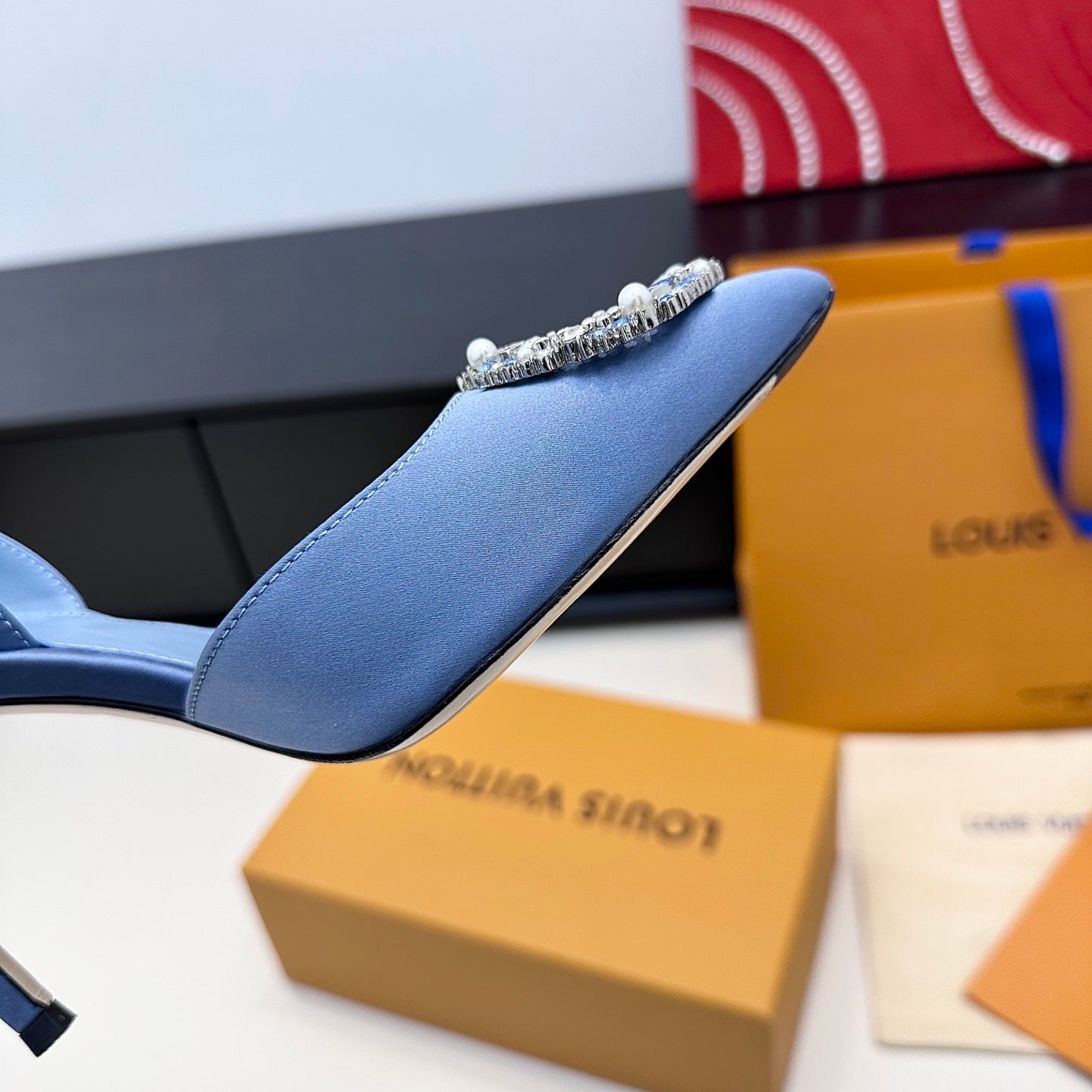 LV 26s  Slingback 95 Light Blue Premium Satin 622436