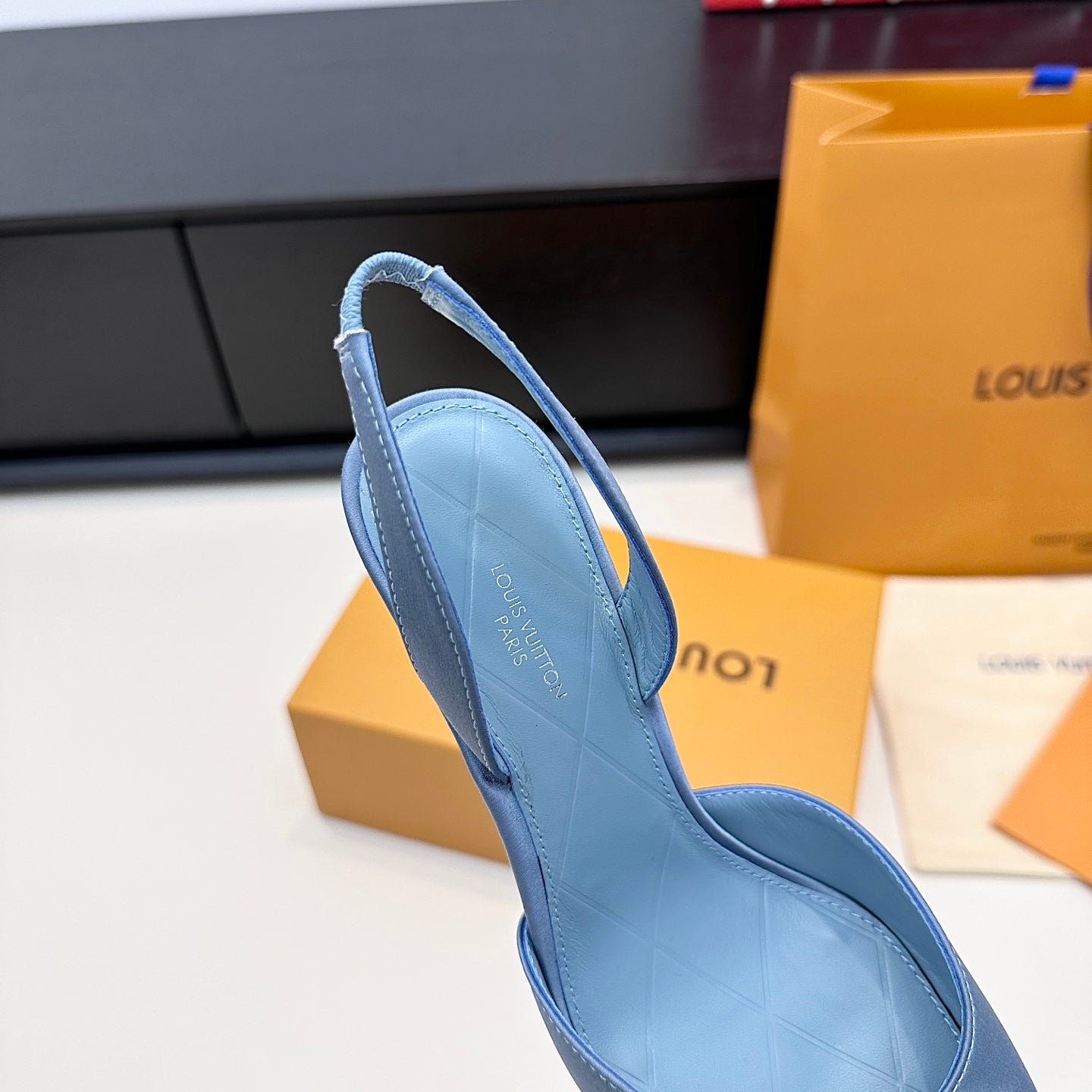 LV 26s  Slingback 95 Light Blue Premium Satin 622436