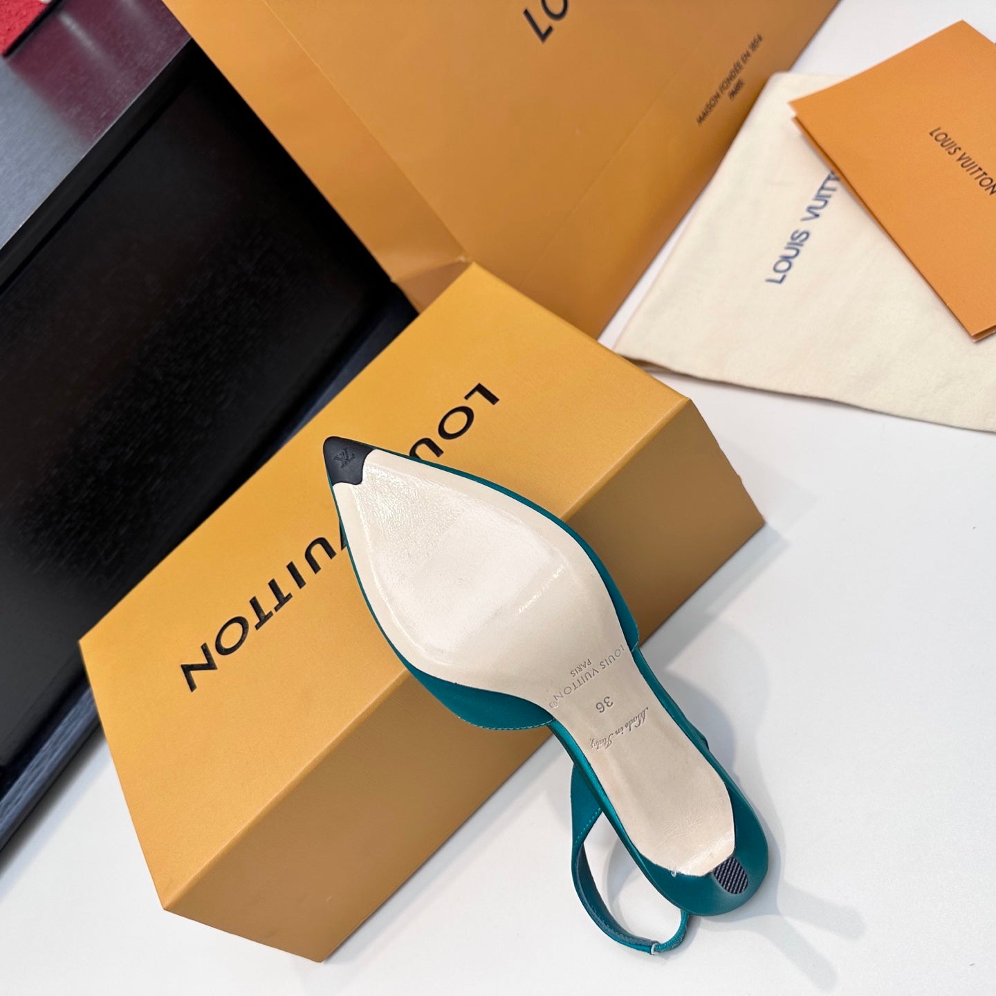 LV 26s  Slingback 75 Teal Blue Premium Satin 622440