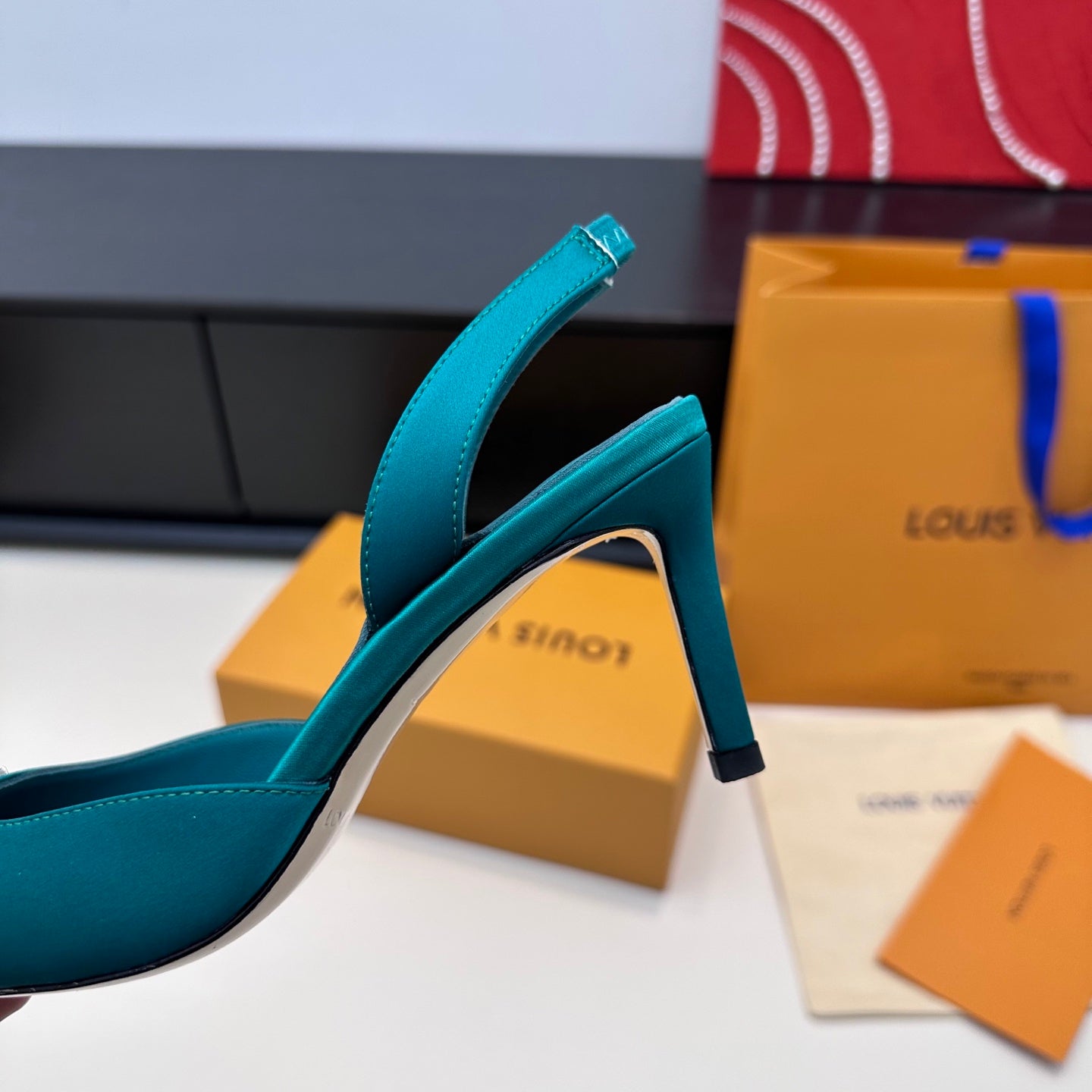 LV 26s  Slingback 75 Teal Blue Premium Satin 622440