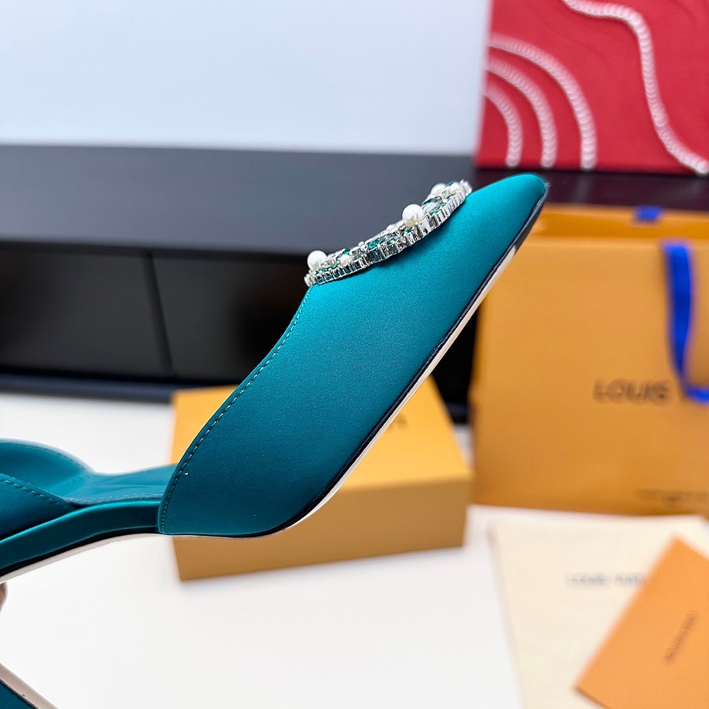 LV 26s  Slingback 75 Teal Blue Premium Satin 622440